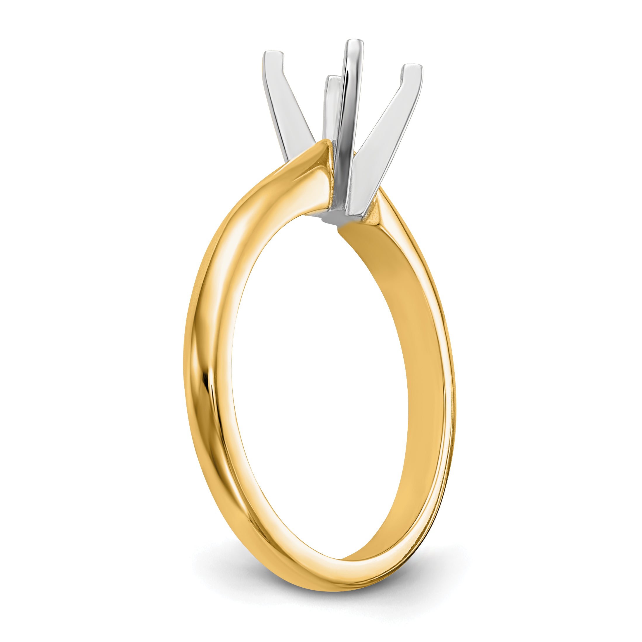 14k Two-Tone 1 carat Medium-Weight Knife Edge/Half-Round 4-Prong Round Solitaire Ring Mounting (No Stone Included)