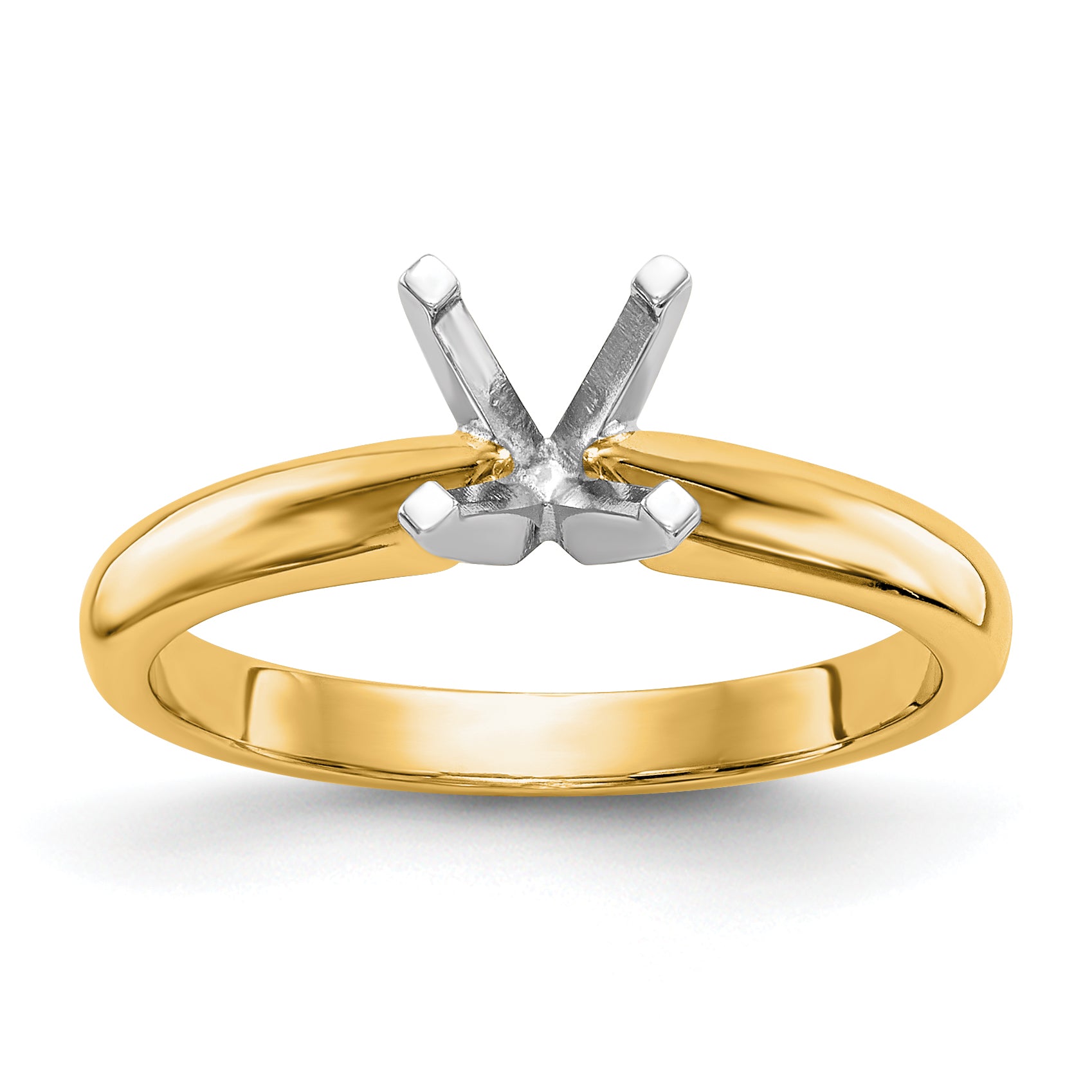 14k Two-Tone 1 carat Medium-Weight Knife Edge/Half-Round 4-Prong Round Solitaire Ring Mounting (No Stone Included)