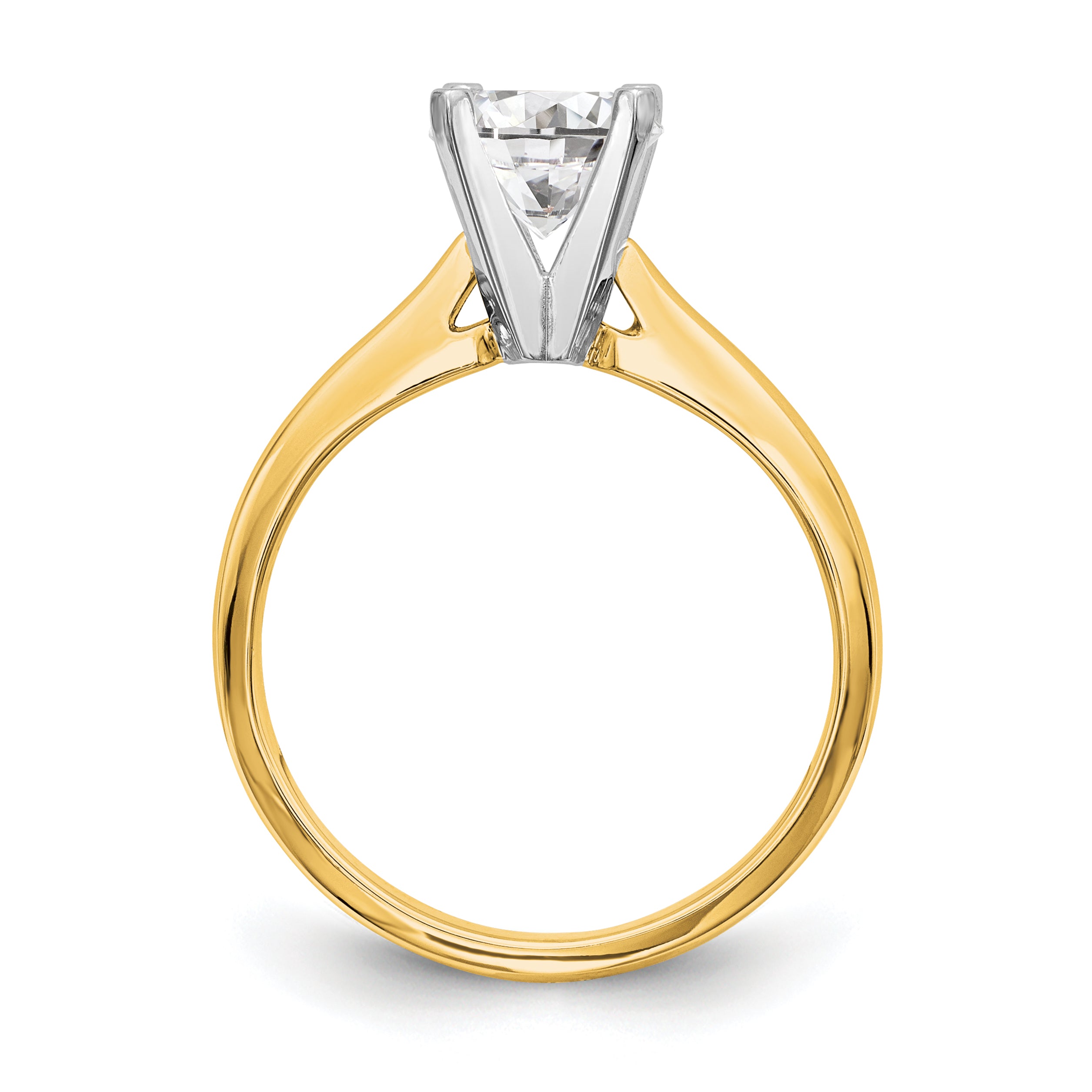 14k Two-Tone 3/4 carat Medium-Weight High Shoulder Airline Half-Round 4-Prong Round Solitaire Ring Mounting (No Stone Included)