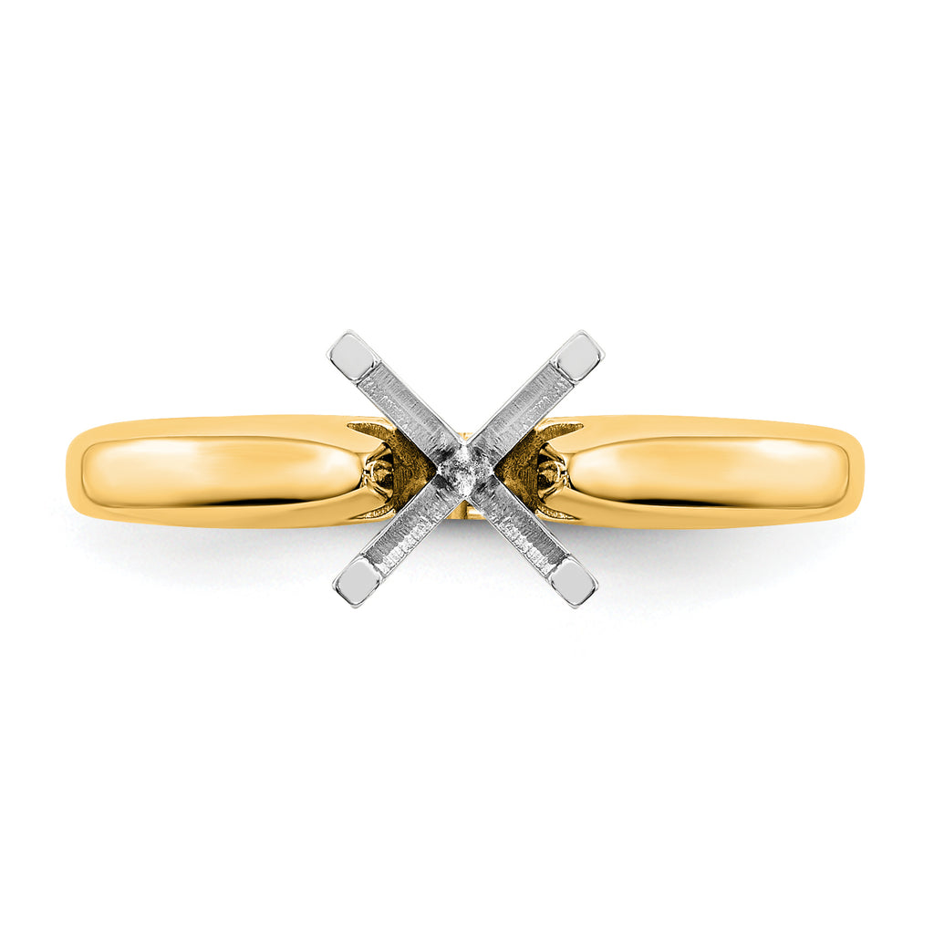 14k Two-Tone 1 carat Medium-Weight High Shoulder Airline Half-Round 4-Prong Round Solitaire Ring Mounting (No Stone Included)