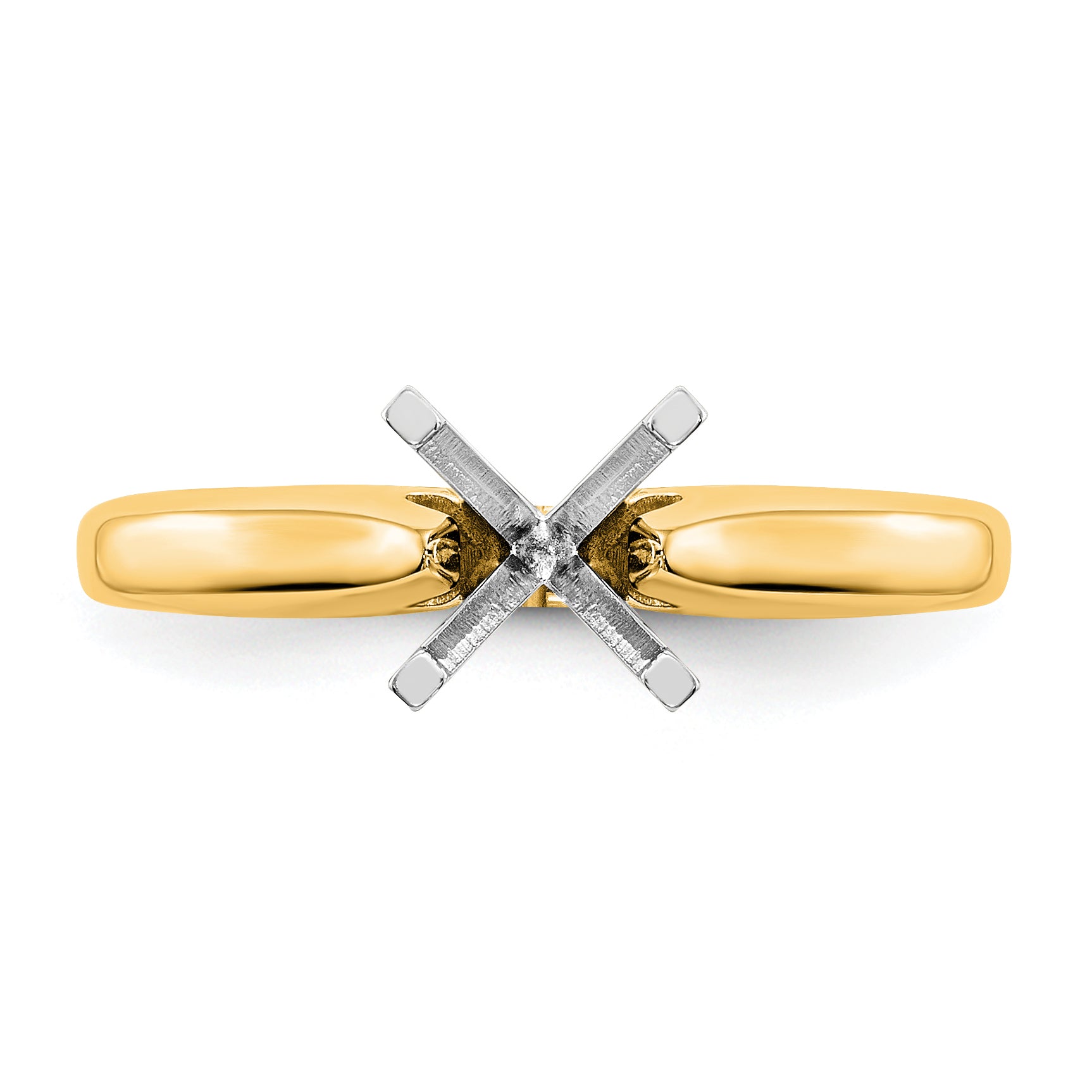 14k Two-Tone 1/2 carat Medium-Weight High Shoulder Airline Half-Round 4-Prong Round Solitaire Ring Mounting (No Stone Included)