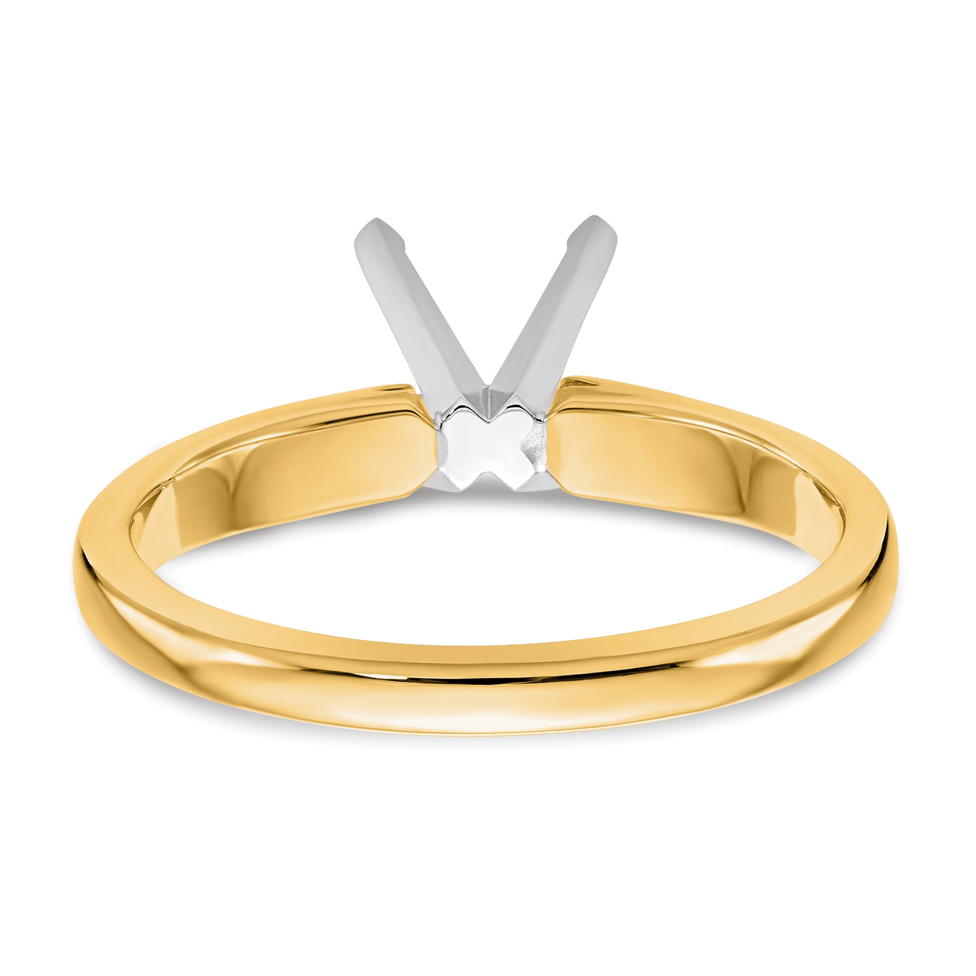 14k Two-Tone 1 carat Medium-Weight High Shoulder Airline Half-Round 4-Prong Round Solitaire Ring Mounting (No Stone Included)