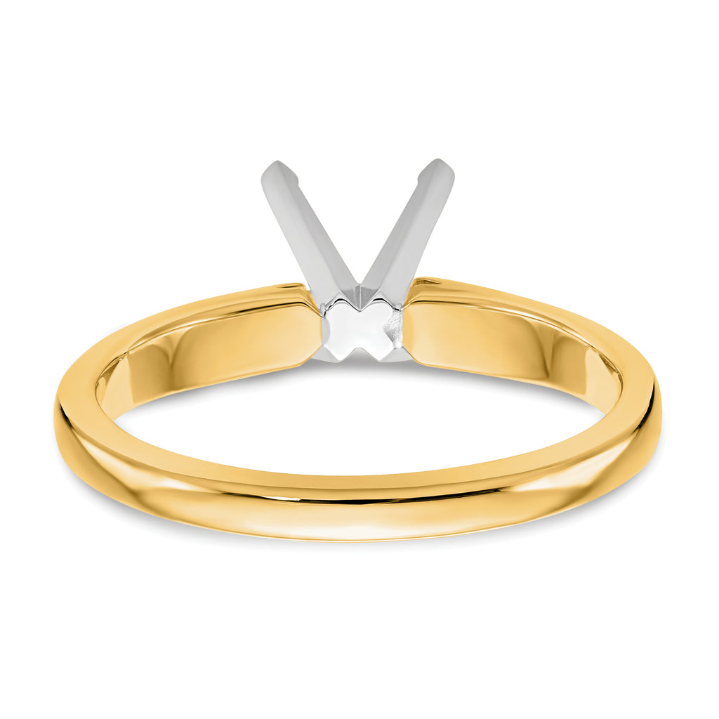 14k Two-Tone 1.5 carat Medium-Weight High Shoulder Airline Half-Round 4-Prong Round Solitaire Ring Mounting (No Stone Included)