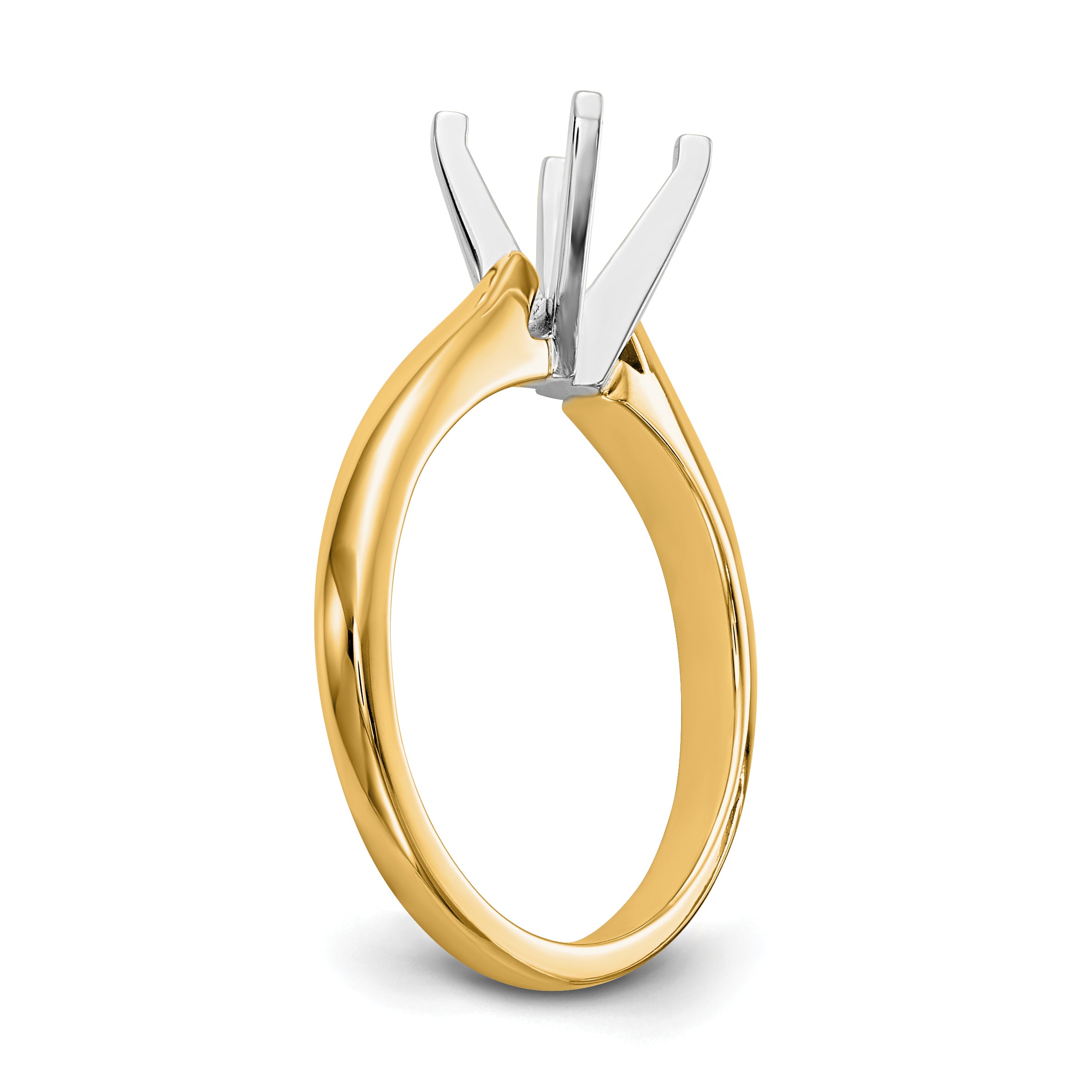 14k Two-Tone 1 carat Medium-Weight High Shoulder Airline Half-Round 4-Prong Round Solitaire Ring Mounting (No Stone Included)