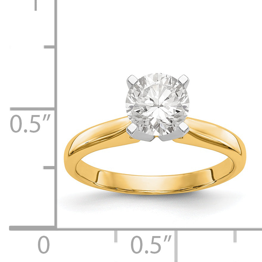 14k Two-Tone 1 carat Medium-Weight High Shoulder Airline Half-Round 4-Prong Round Solitaire Ring Mounting (No Stone Included)