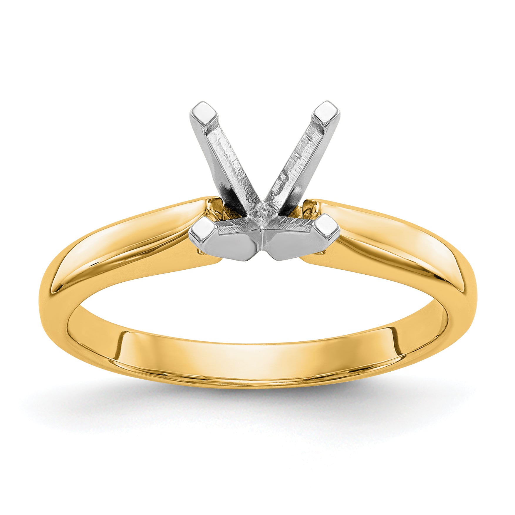 14k Two-Tone 1 carat Medium-Weight High Shoulder Airline Half-Round 4-Prong Round Solitaire Ring Mounting (No Stone Included)