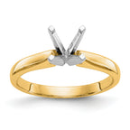 14k Two-Tone 1 carat Medium-Weight High Shoulder Airline Half-Round 4-Prong Round Solitaire Ring Mounting (No Stone Included)