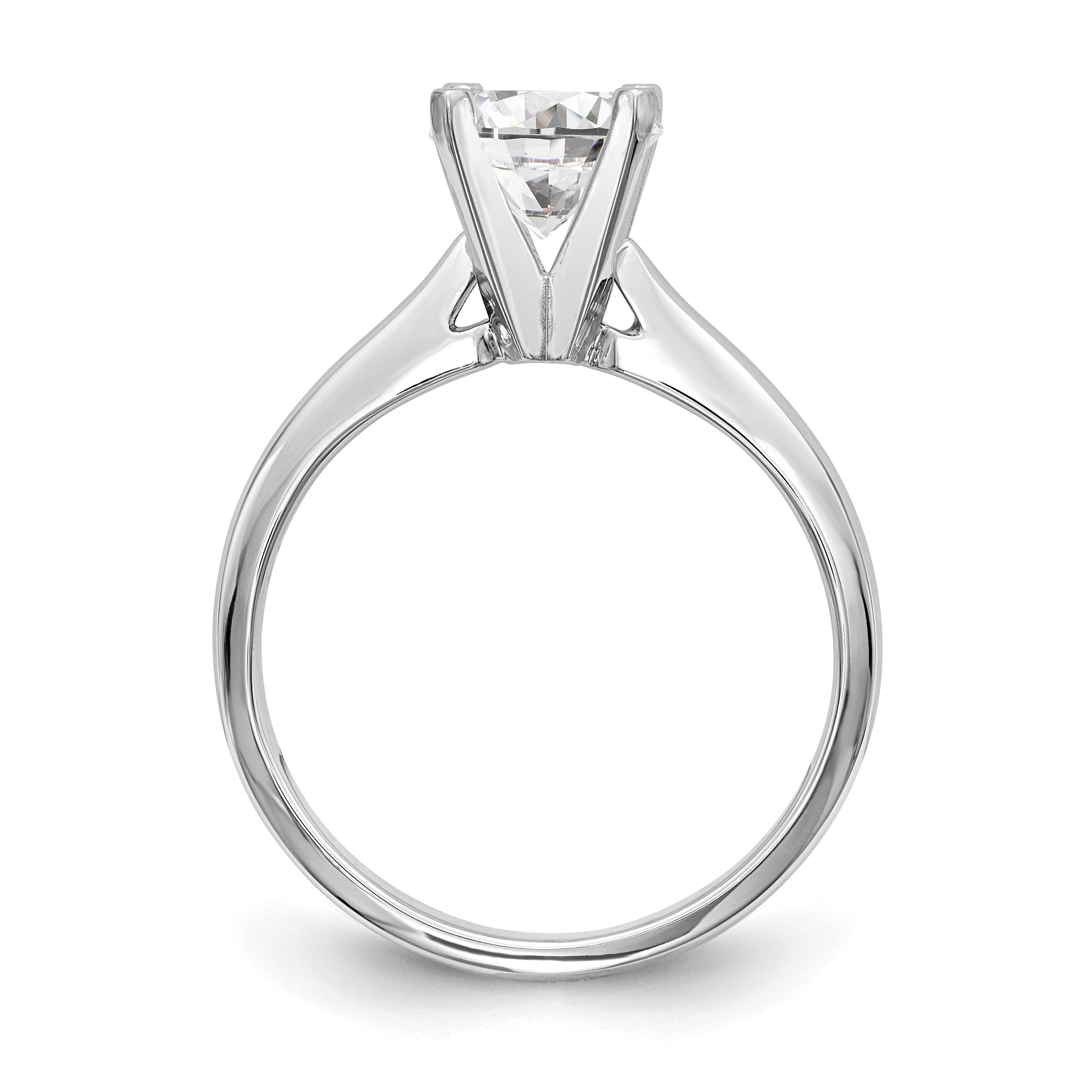 14k White Gold 1.5 carat Medium-Weight High Shoulder Airline Half-Round 4-Prong Round Solitaire Ring Mounting (No Stone Included)