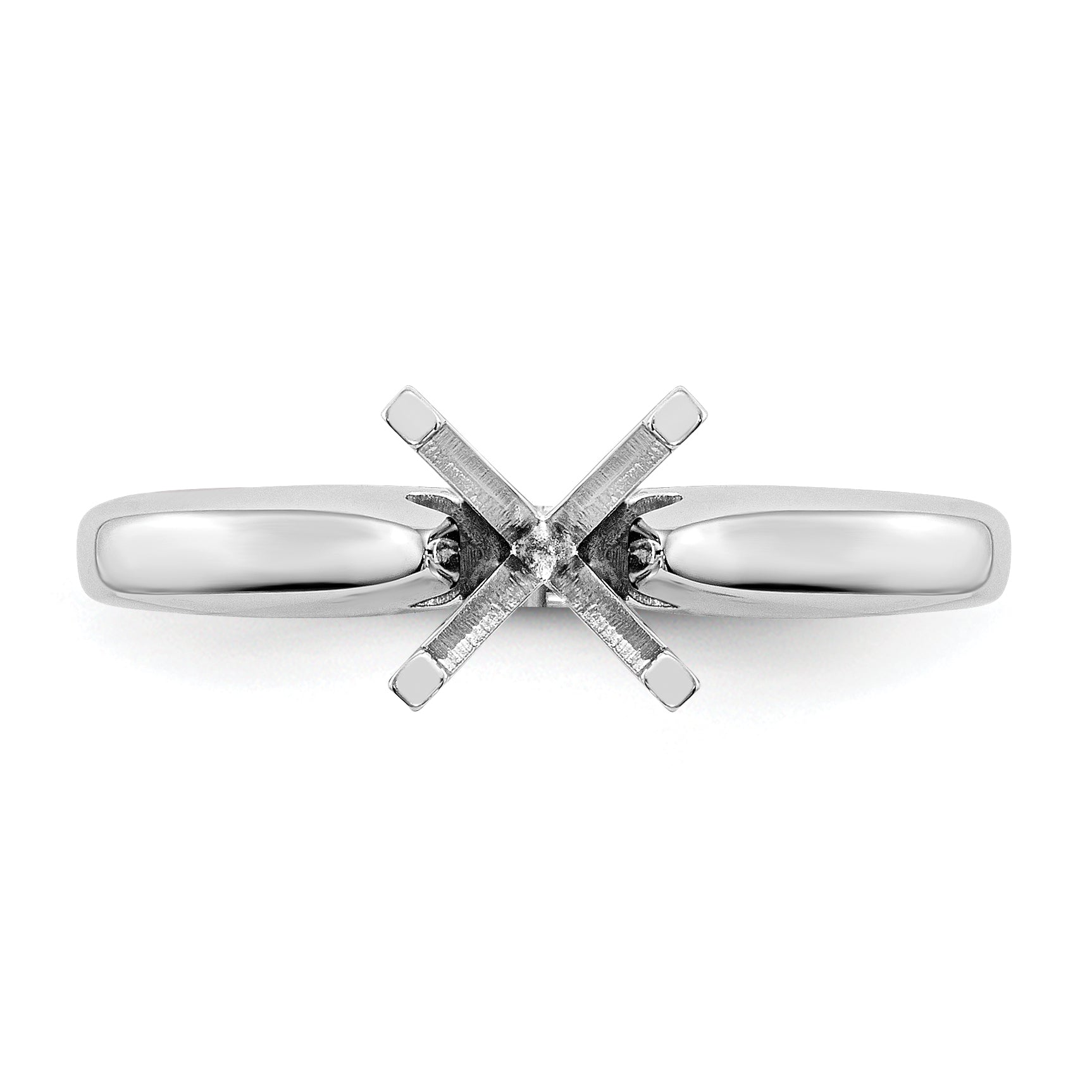 14k White Gold 2 carat Medium-Weight High Shoulder Airline Half-Round 4-Prong Round Solitaire Ring Mounting (No Stone Included)
