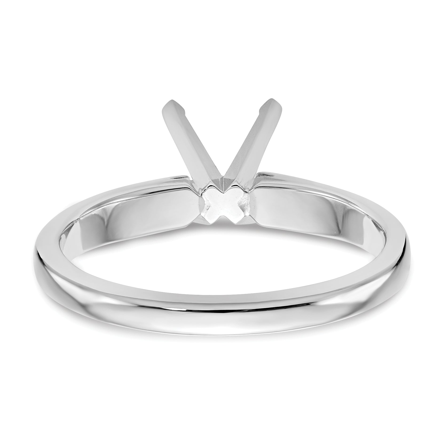 14k White Gold 2 carat Medium-Weight High Shoulder Airline Half-Round 4-Prong Round Solitaire Ring Mounting (No Stone Included)