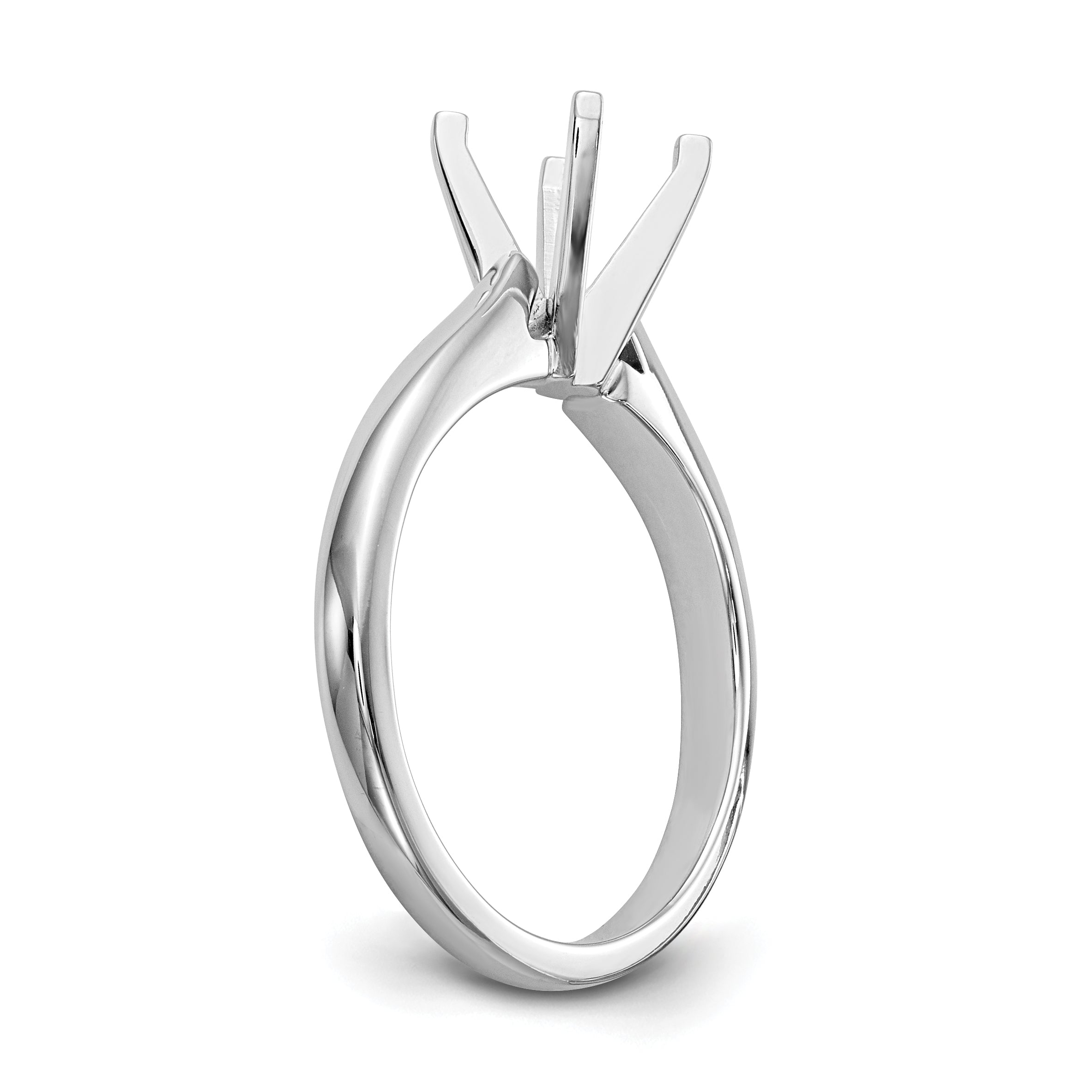 14k White Gold 1.5 carat Medium-Weight High Shoulder Airline Half-Round 4-Prong Round Solitaire Ring Mounting (No Stone Included)