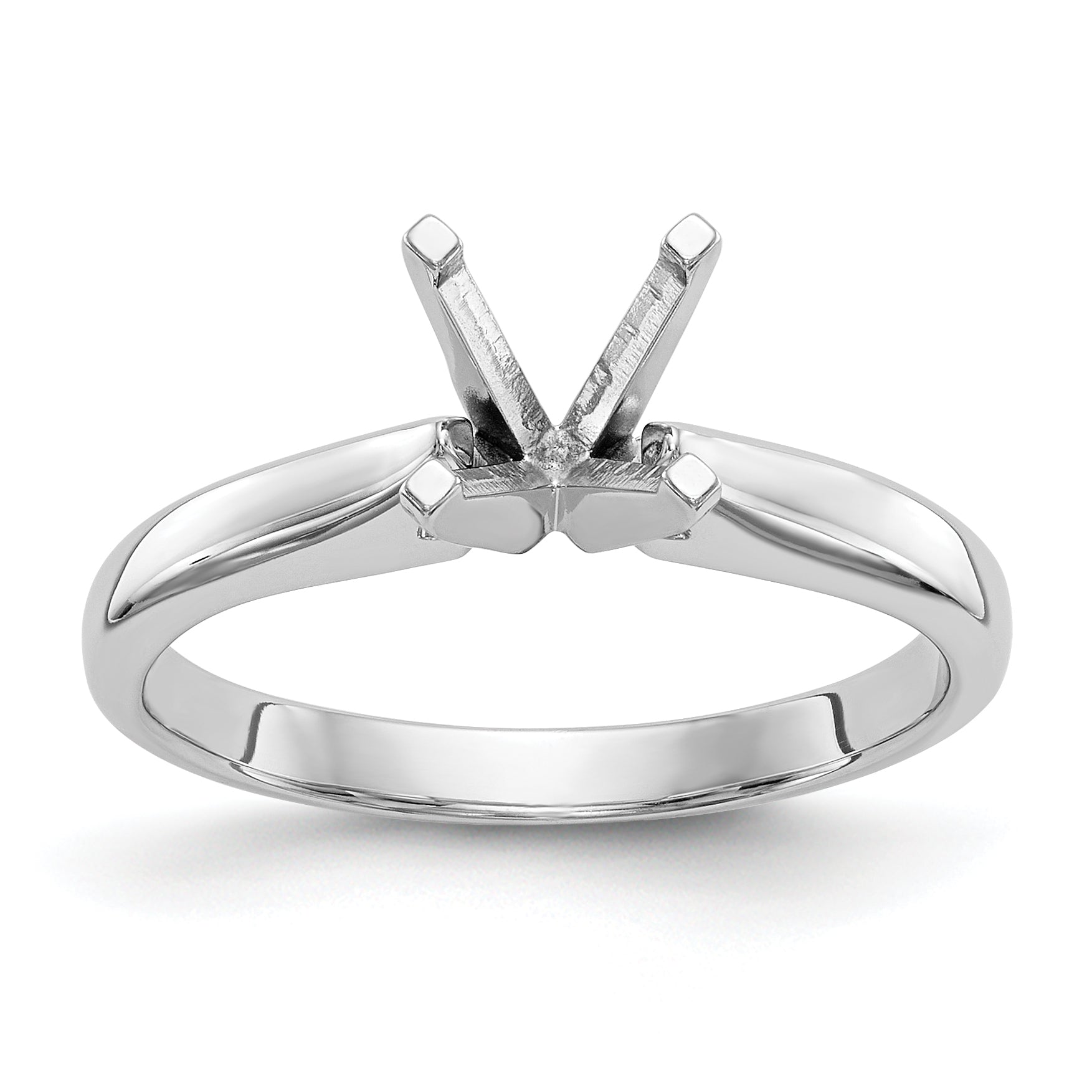 14k White Gold 1.5 carat Medium-Weight High Shoulder Airline Half-Round 4-Prong Round Solitaire Ring Mounting (No Stone Included)