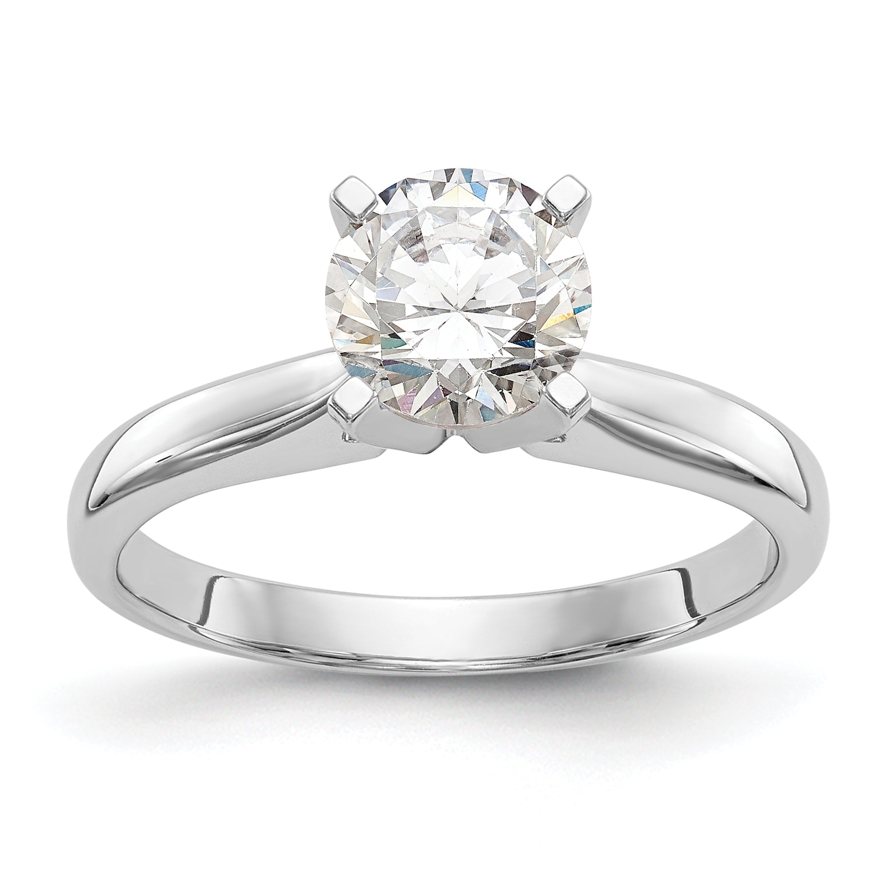 14k White Gold 1 carat Medium-Weight High Shoulder Airline Half-Round 4-Prong Round Solitaire Ring Mounting (No Stone Included)
