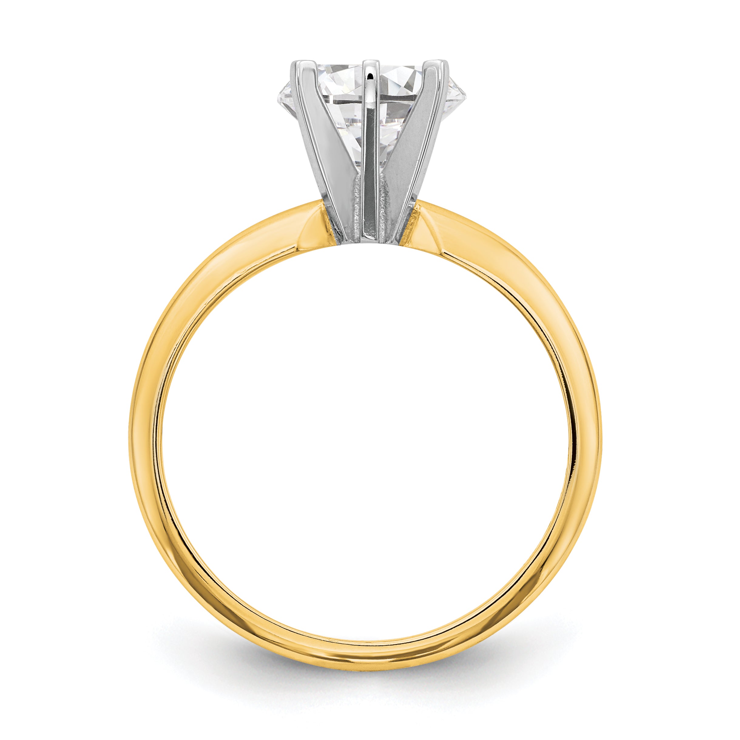 14k Two-Tone 1 carat Lightweight Half-Round 6-Prong Round Solitaire Ring Mounting (No Stone Included)
