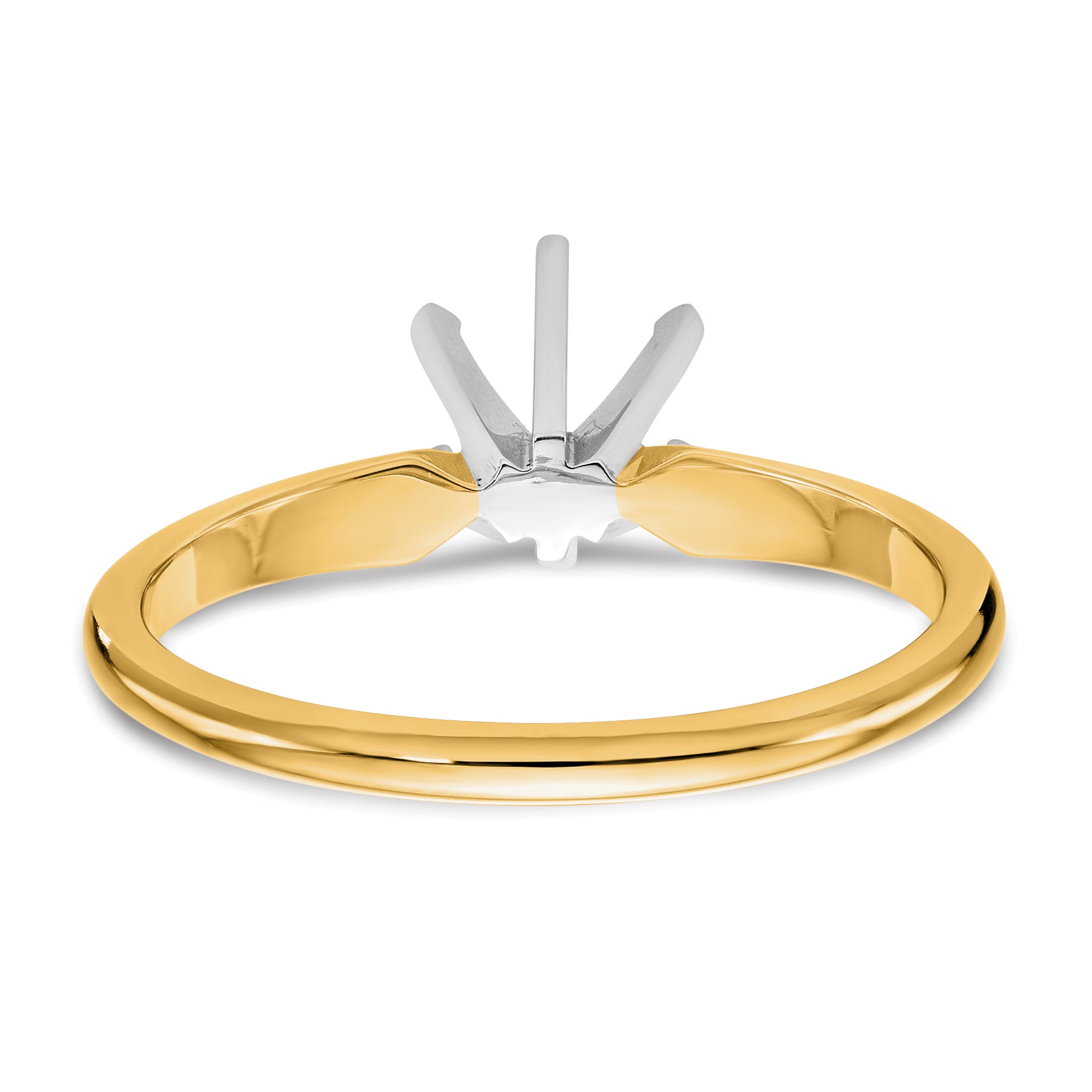 14k Two-Tone 1.5 carat Lightweight Half-Round 6-Prong Round Solitaire Ring Mounting (No Stone Included)
