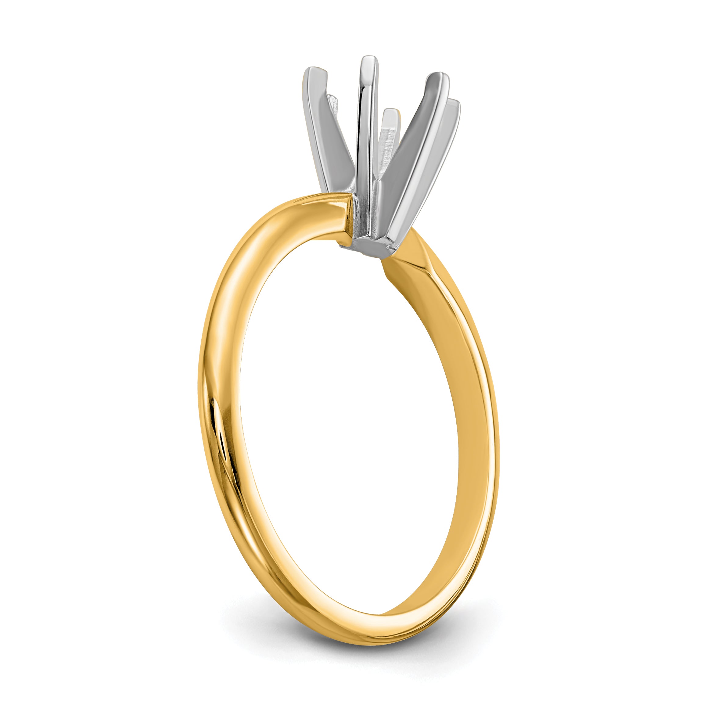 14k Two-Tone 1 carat Lightweight Half-Round 6-Prong Round Solitaire Ring Mounting (No Stone Included)