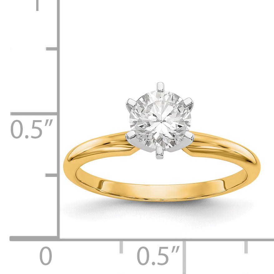 14k Two-Tone 2 carat Lightweight Half-Round 6-Prong Round Solitaire Ring Mounting (No Stone Included)