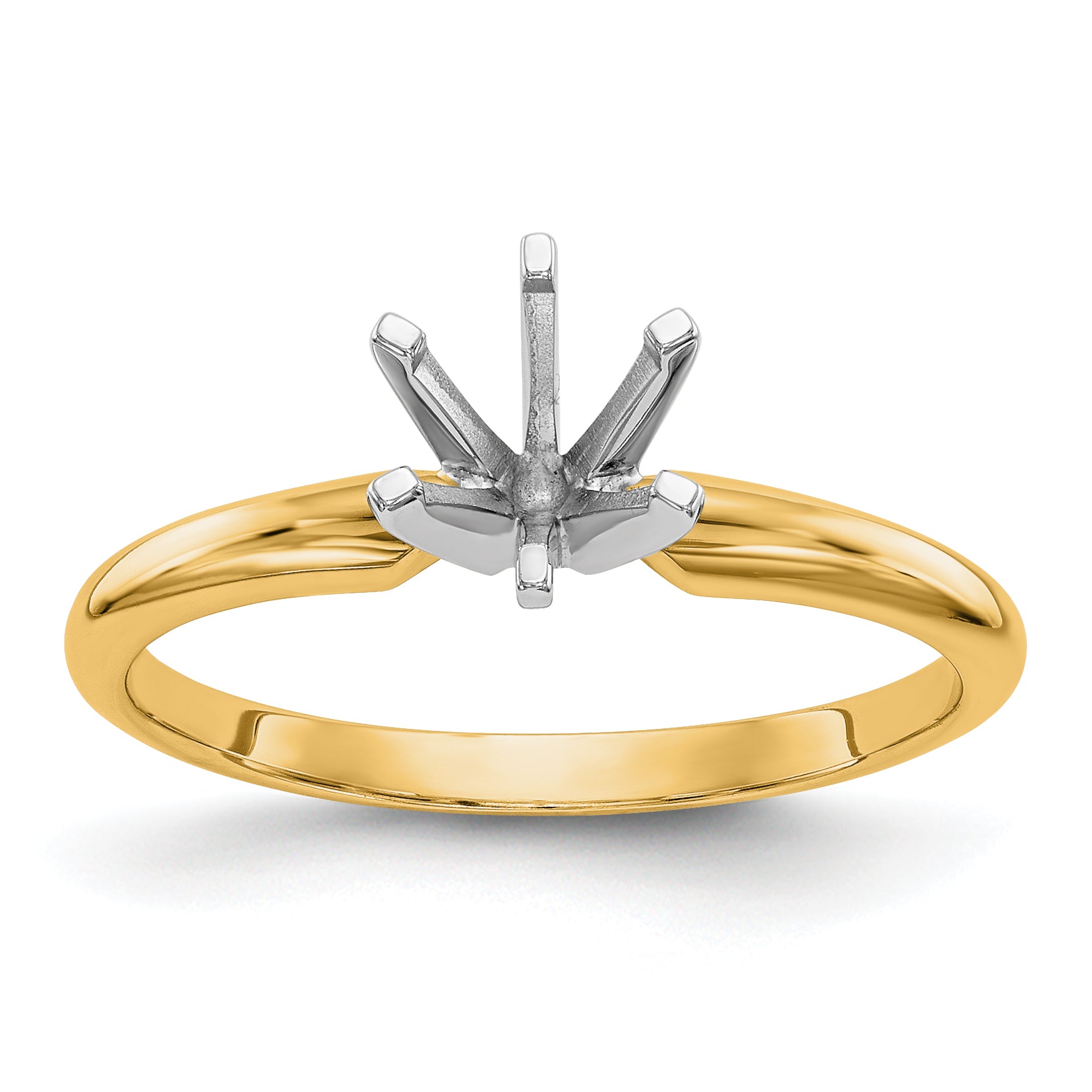 14k Two-Tone 1 carat Lightweight Half-Round 6-Prong Round Solitaire Ring Mounting (No Stone Included)