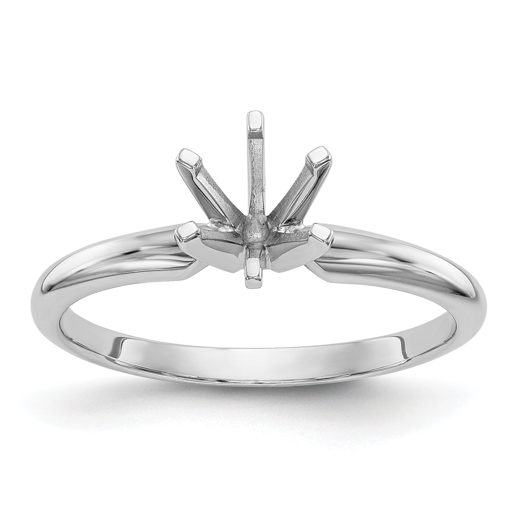 14k White Gold 5/8 carat Lightweight Half-Round 6-Prong Round Solitaire Ring Mounting (No Stone Included)