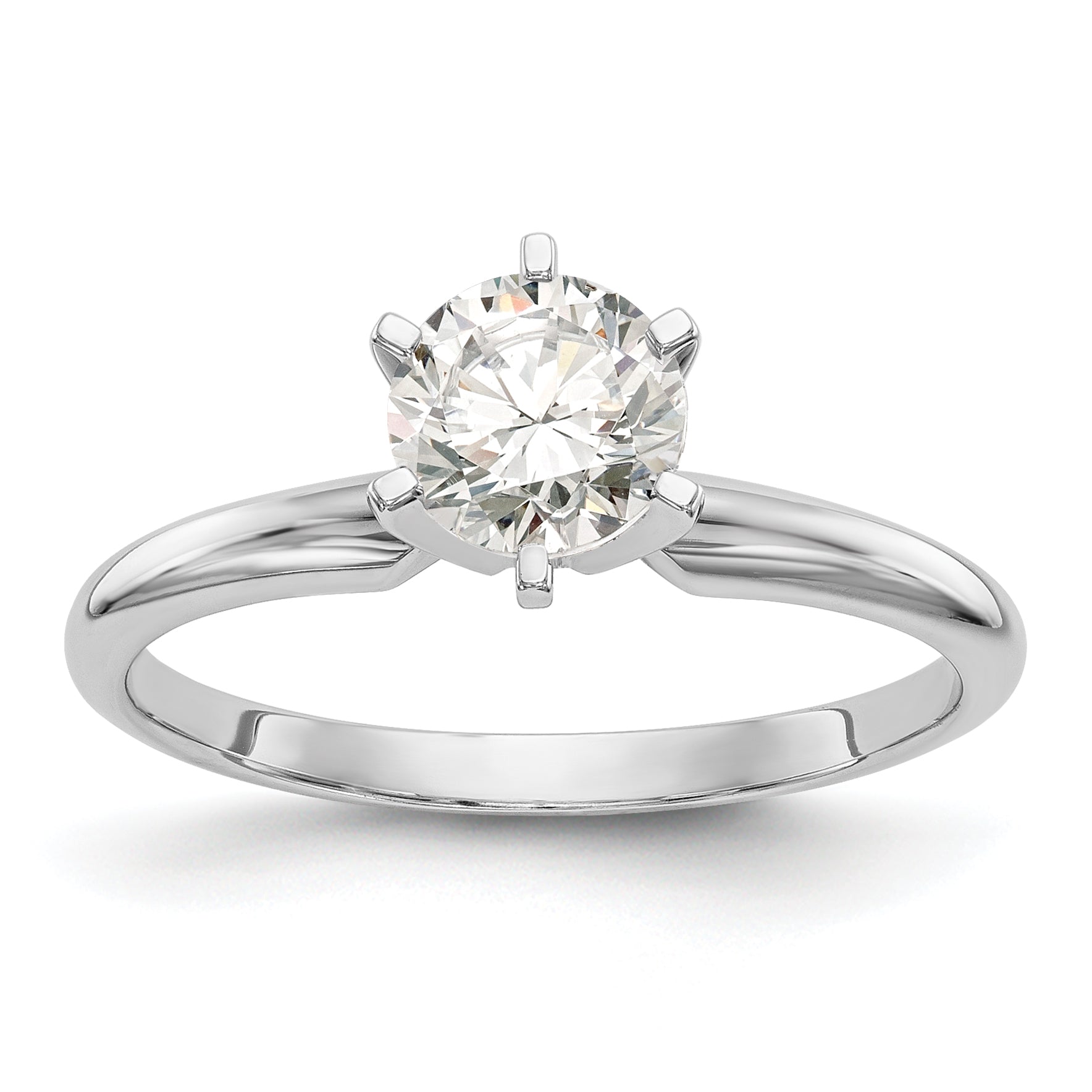 14k White Gold 1 carat Lightweight Half-Round 6-Prong Round Solitaire Ring Mounting (No Stone Included)