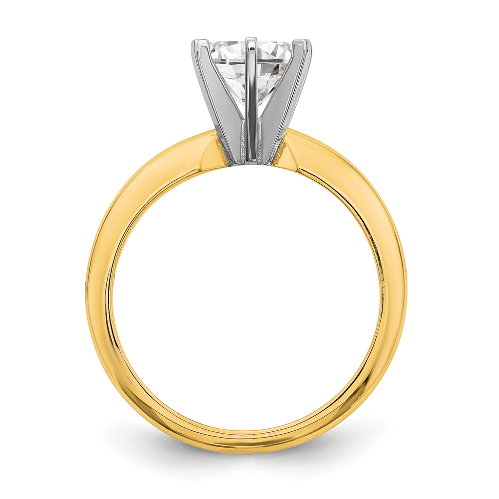 14k Two-Tone 1 carat Heavy-Weight Half-Round 6-Prong Round Solitaire Ring Mounting (No Stone Included)