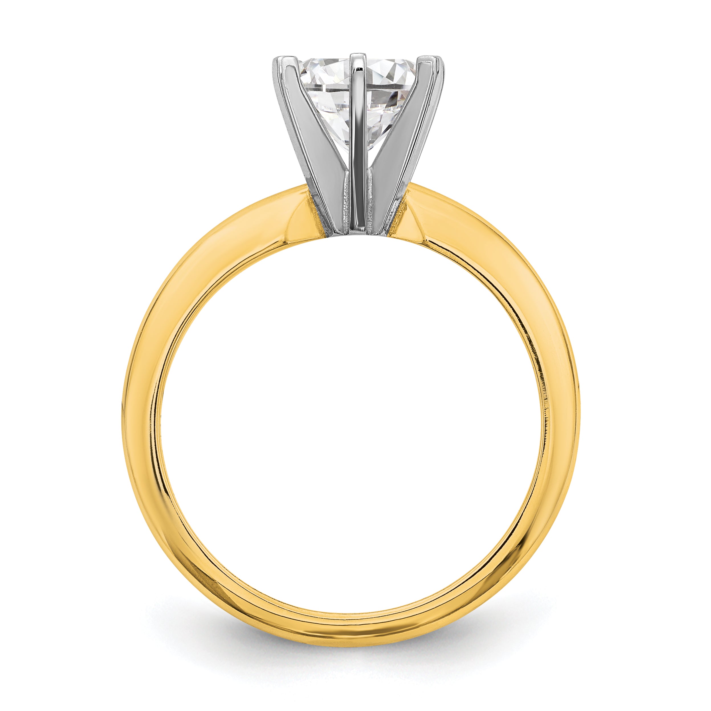 14k Two-Tone 1.25 carat Heavy-Weight Half-Round 6-Prong Round Solitaire Ring Mounting (No Stone Included)