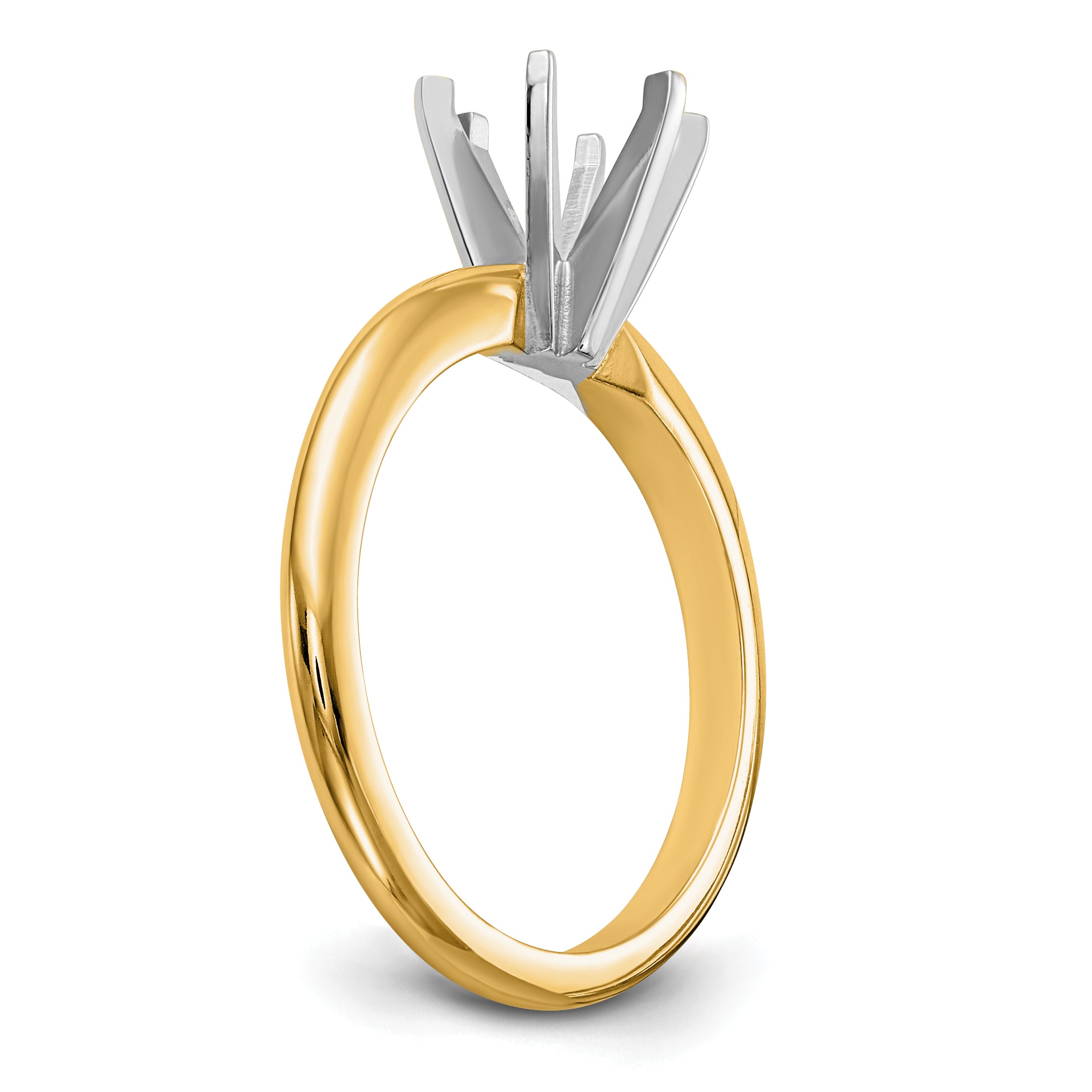 14k Two-Tone 1.25 carat Heavy-Weight Half-Round 6-Prong Round Solitaire Ring Mounting (No Stone Included)