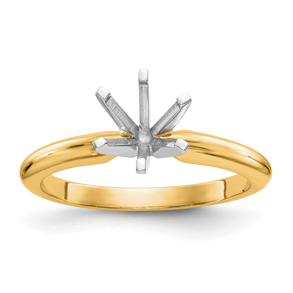14k Two-Tone 5/8 carat Heavy-Weight Half-Round 6-Prong Round Solitaire Ring Mounting (No Stone Included)