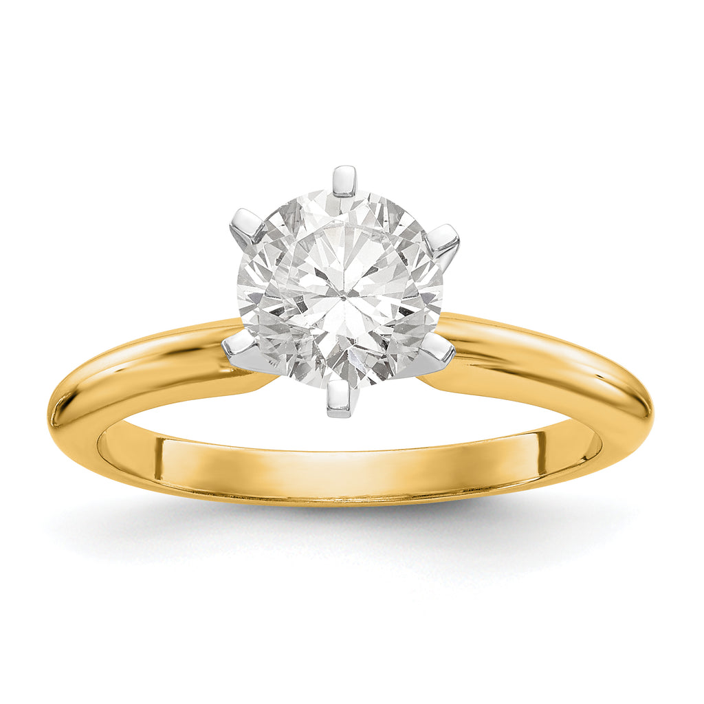 14k Two-Tone 2 carat Heavy-Weight Half-Round 6-Prong Round Solitaire Ring Mounting (No Stone Included)