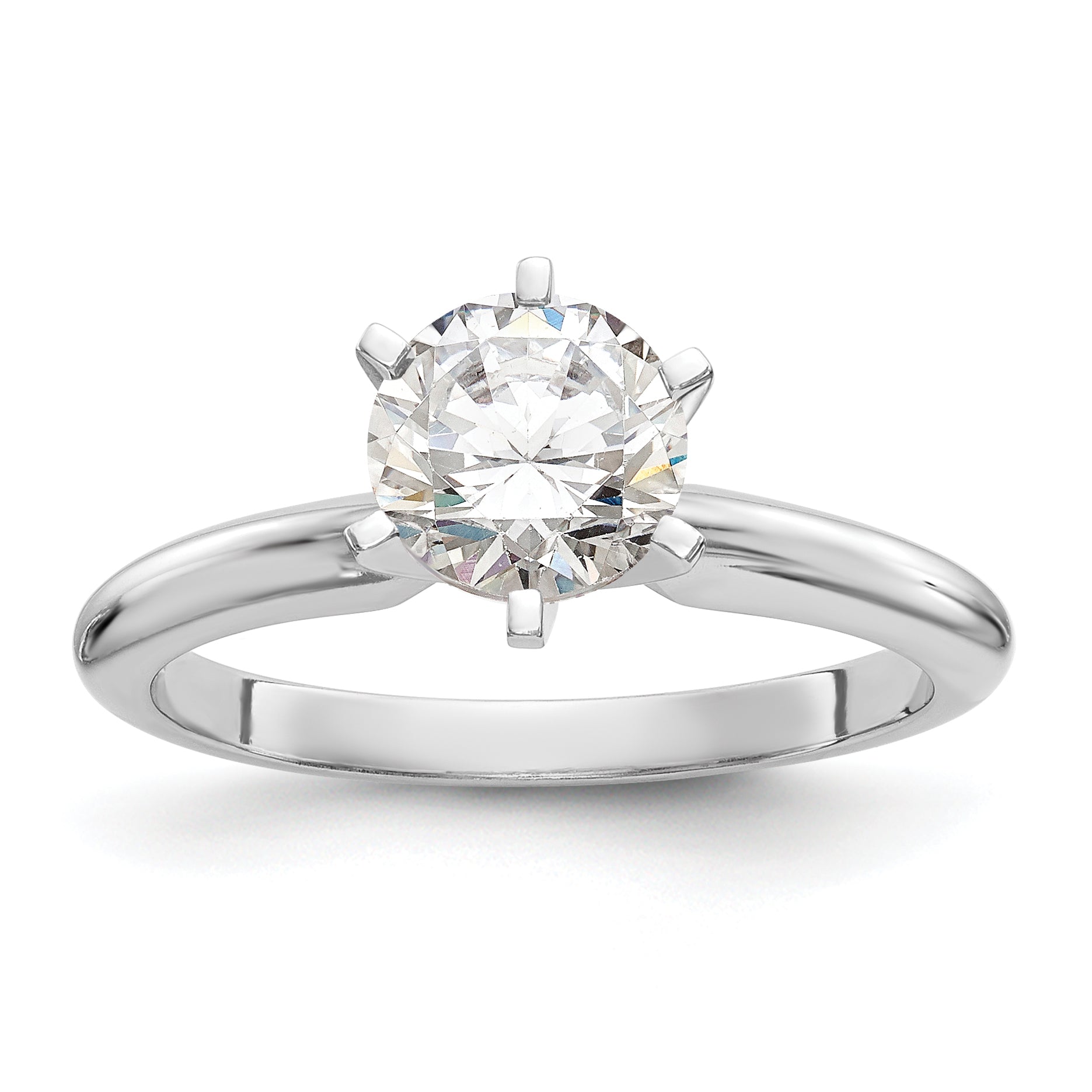14k White Gold 1.25 carat Heavy-Weight Half-Round 6-Prong Round Solitaire Ring Mounting (No Stone Included)