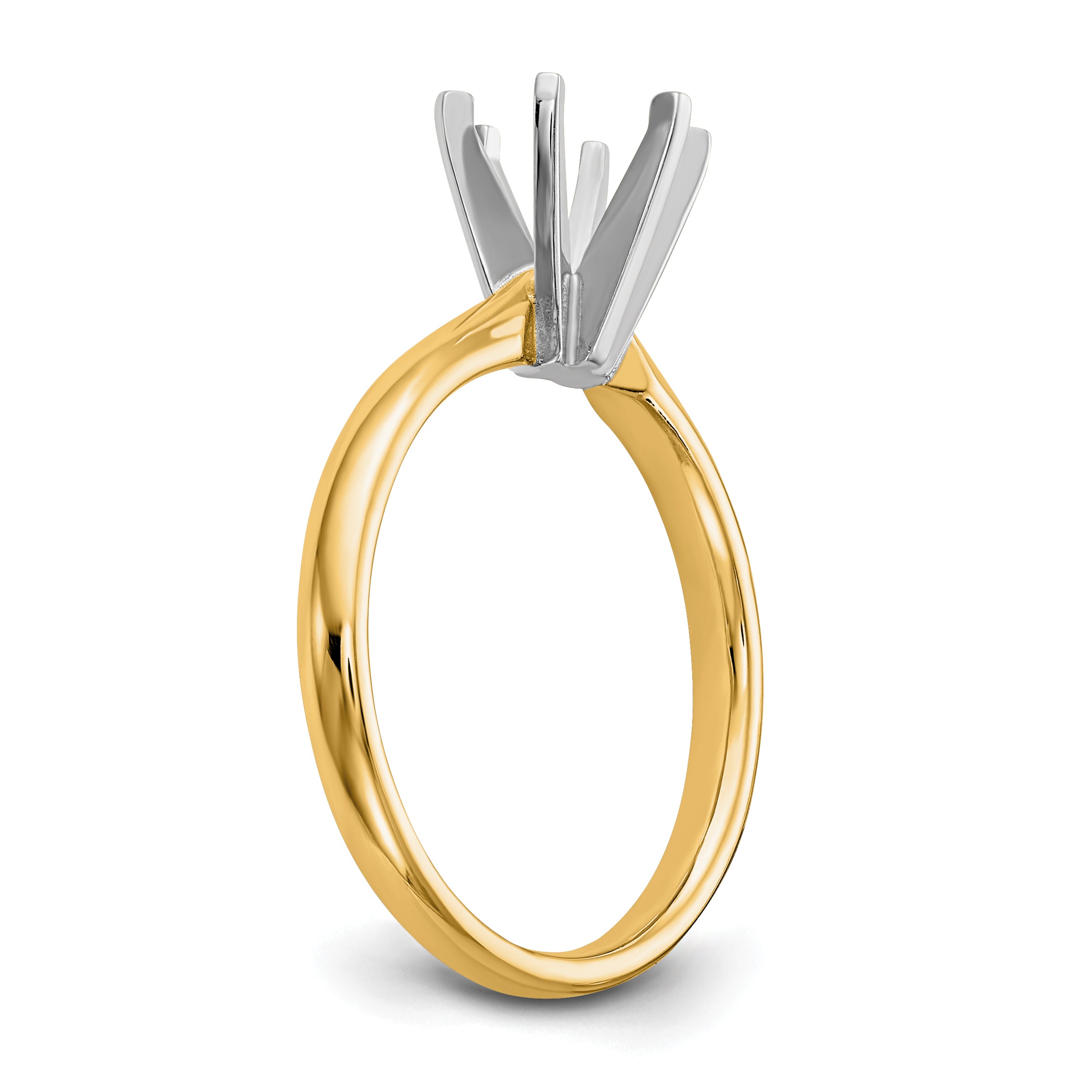 14k Two-Tone 1.25 carat Lightweight Comfort-Fit 6-Prong Round Solitaire Ring Mounting (No Stone Included)