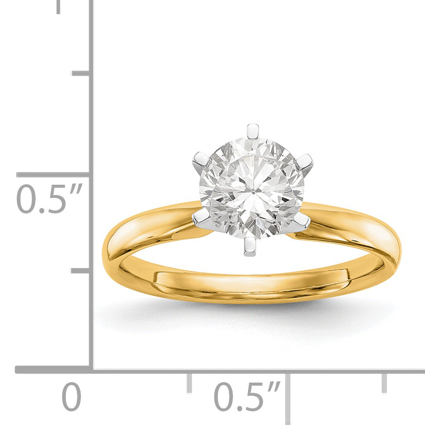 14k Two-Tone 1 carat Lightweight Comfort-Fit 6-Prong Round Solitaire Ring Mounting (No Stone Included)