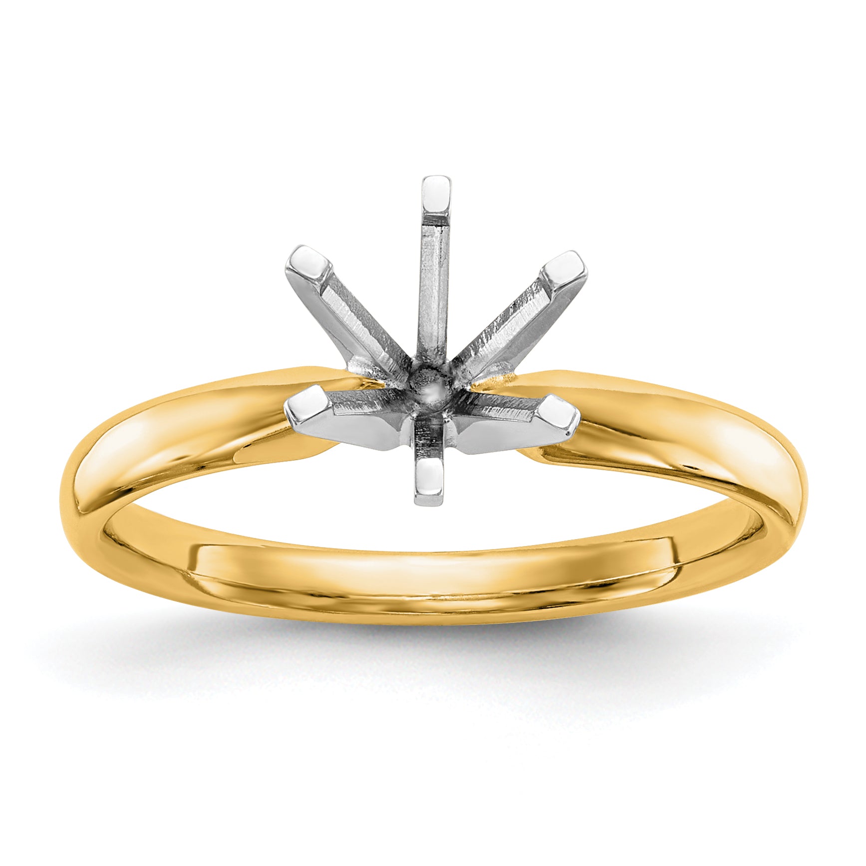 14k Two-Tone 1.25 carat Lightweight Comfort-Fit 6-Prong Round Solitaire Ring Mounting (No Stone Included)