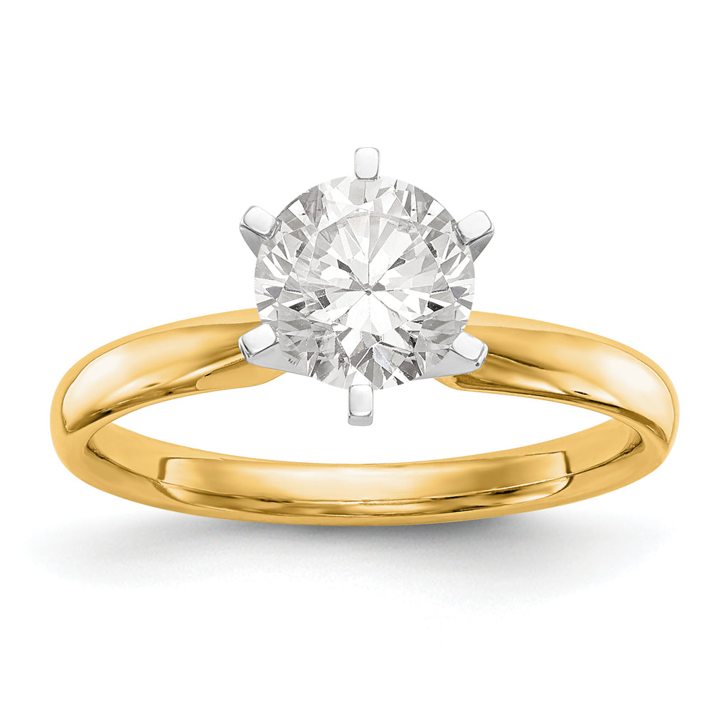 14k Two-Tone 3/4 carat Lightweight Comfort-Fit 6-Prong Round Solitaire Ring Mounting (No Stone Included)