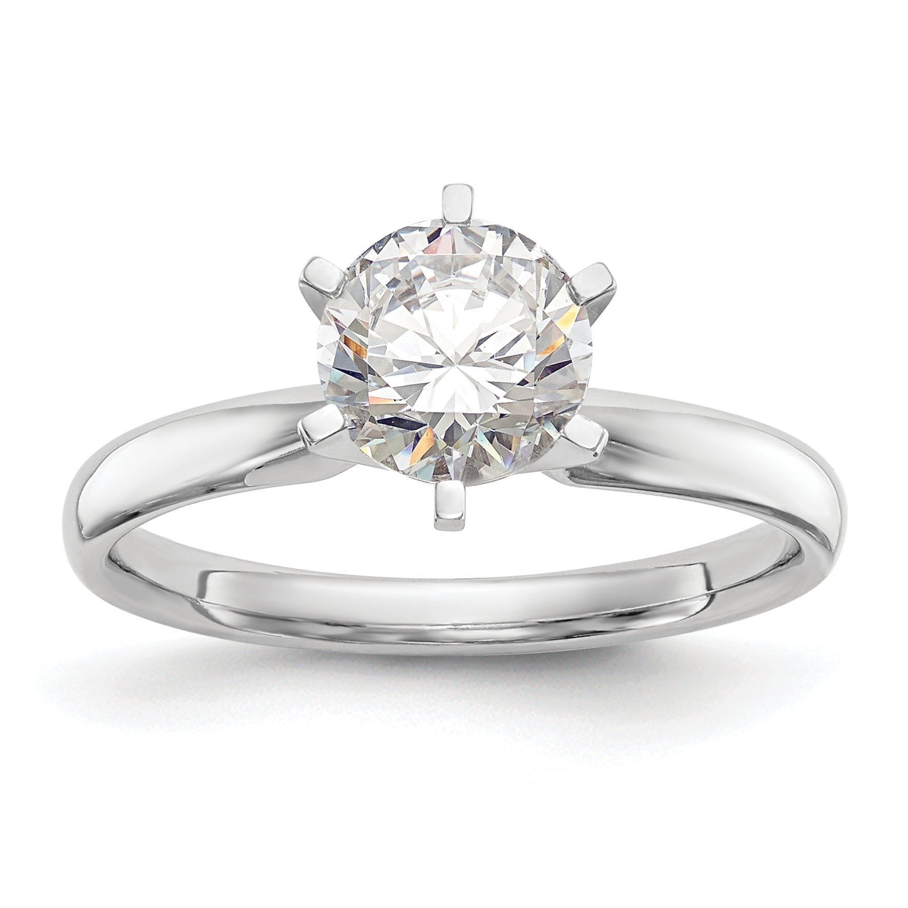 14k White Gold 1.25 carat Lightweight Comfort-Fit 6-Prong Round Solitaire Ring Mounting (No Stone Included)