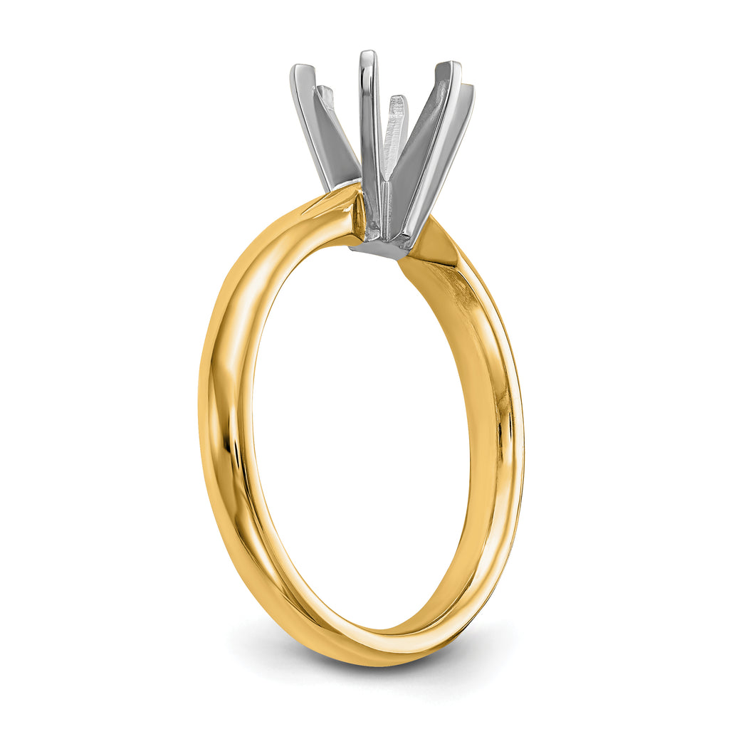 14k Two-Tone 1 carat Medium-Weight Comfort-Fit 6-Prong Round Solitaire Ring Mounting (No Stone Included)