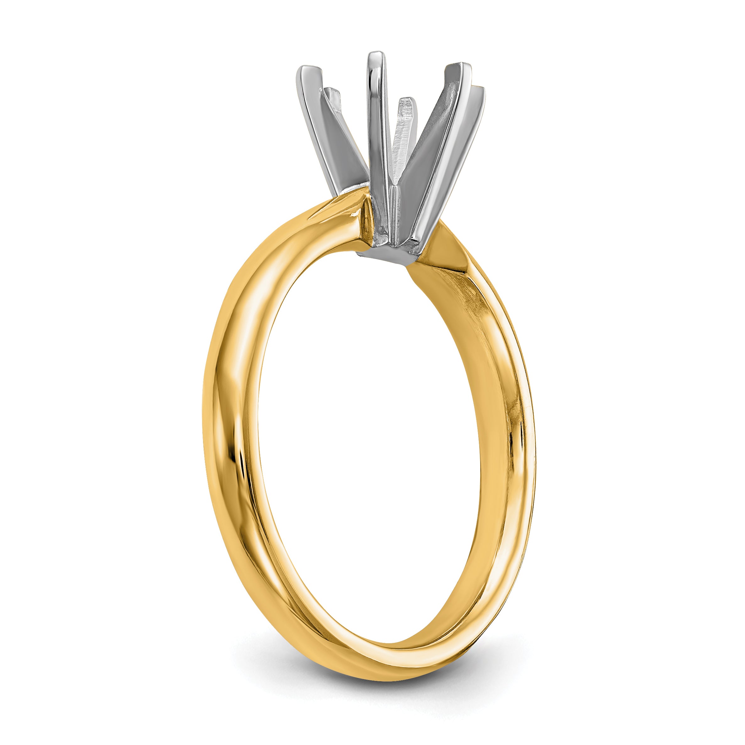 14k Two-Tone 1/4 carat Medium-Weight Comfort-Fit 6-Prong Round Solitaire Ring Mounting (No Stone Included)