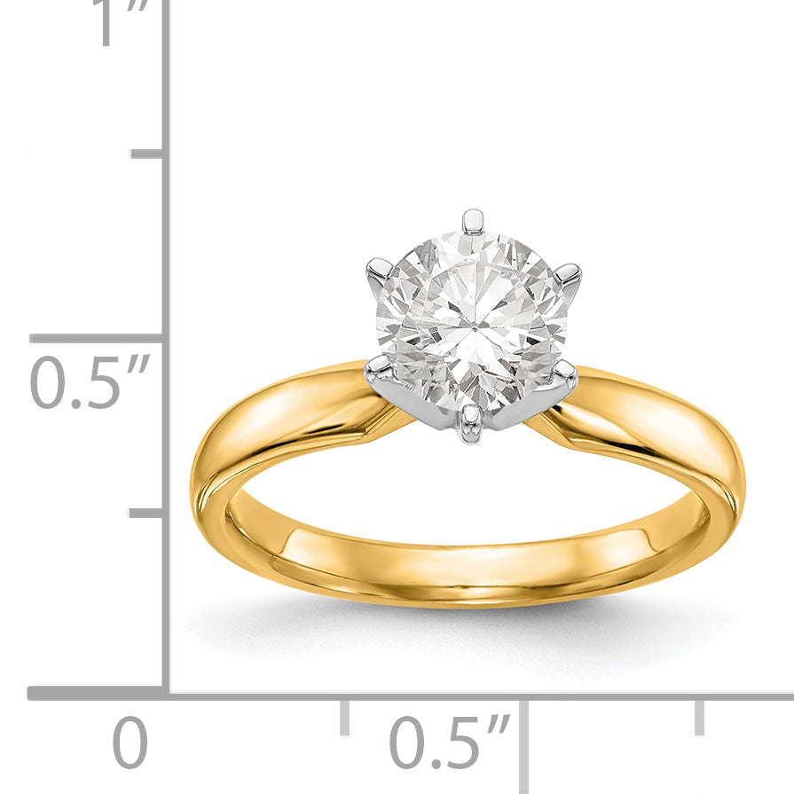 14k Two-Tone 1 carat Medium-Weight Comfort-Fit 6-Prong Round Solitaire Ring Mounting (No Stone Included)