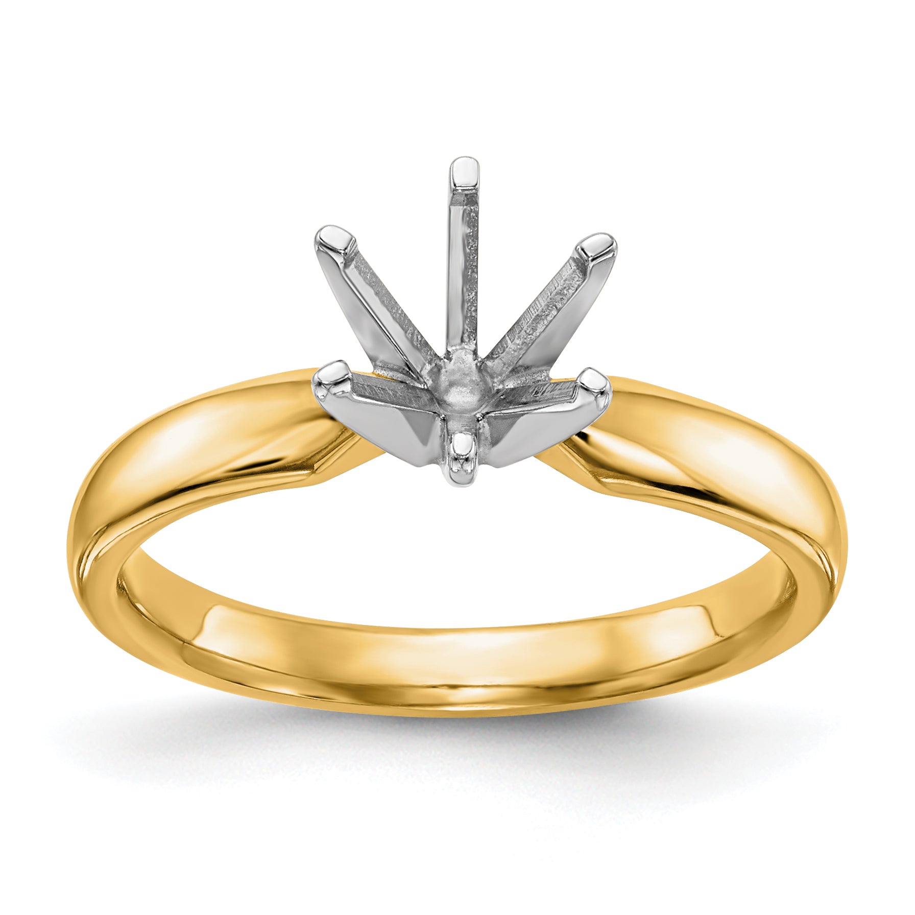 14k Two-Tone 1 carat Medium-Weight Comfort-Fit 6-Prong Round Solitaire Ring Mounting (No Stone Included)