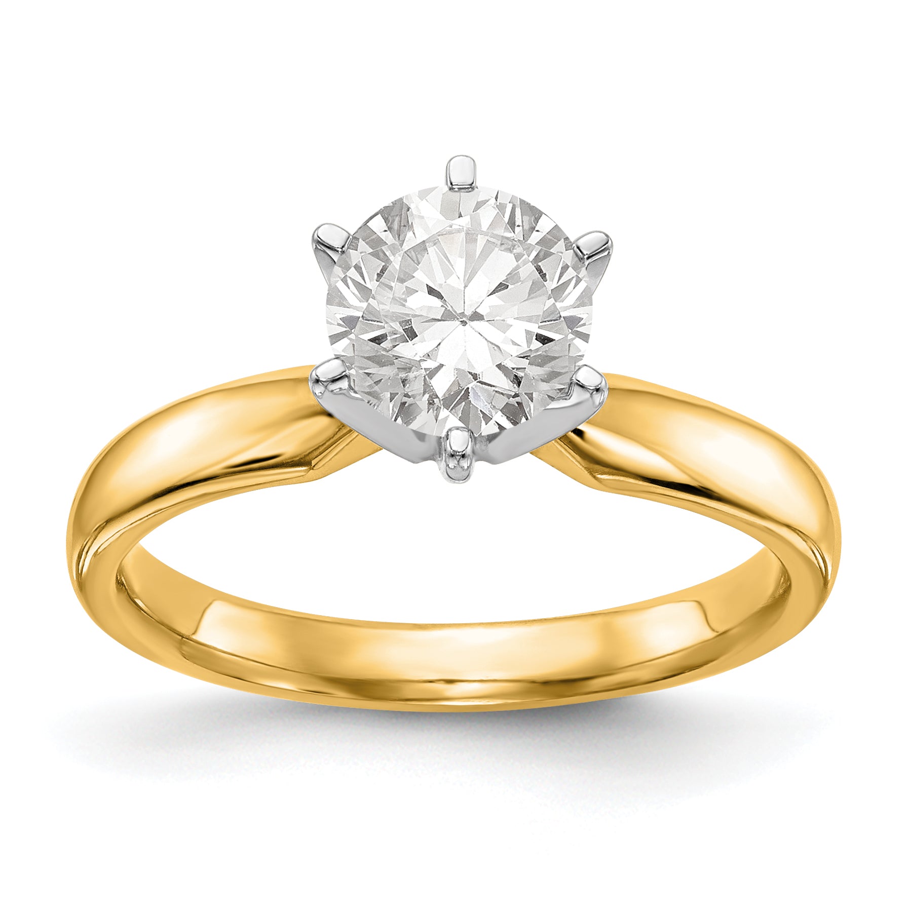 14k Two-Tone 1 carat Medium-Weight Comfort-Fit 6-Prong Round Solitaire Ring Mounting (No Stone Included)