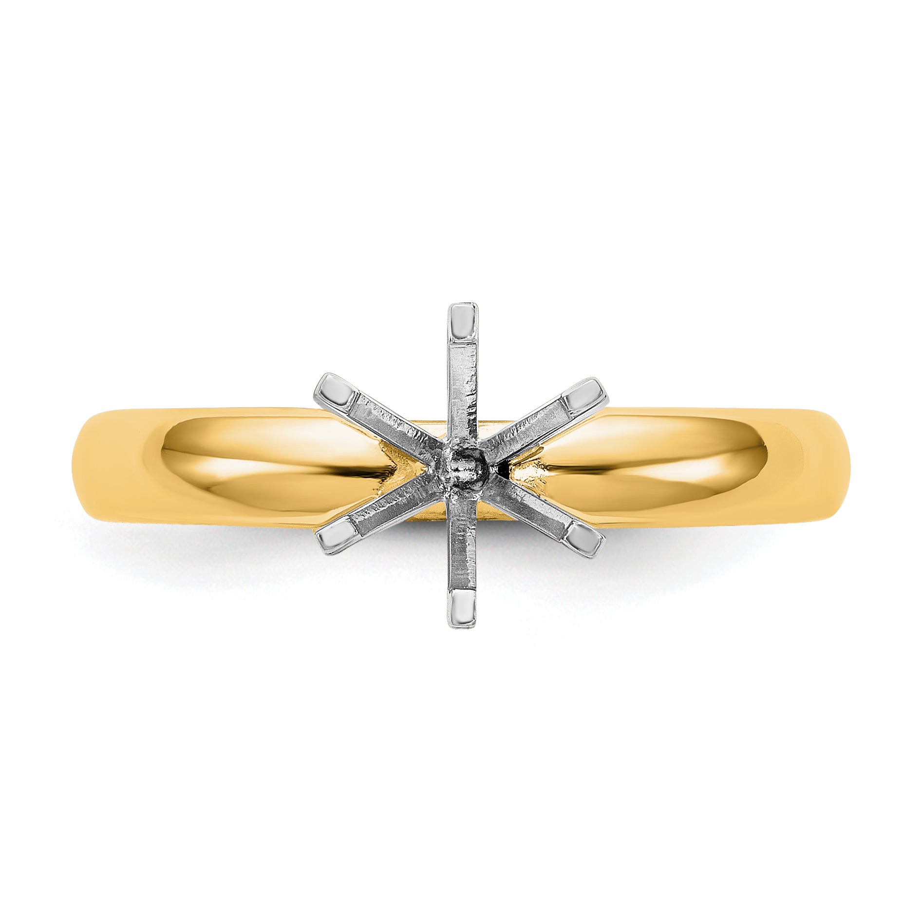 14k Two-Tone 2 carat Medium-Weight Low-Shoulder Comfort-Fit 6-Prong Round Solitaire Ring Mounting (No Stone Included)