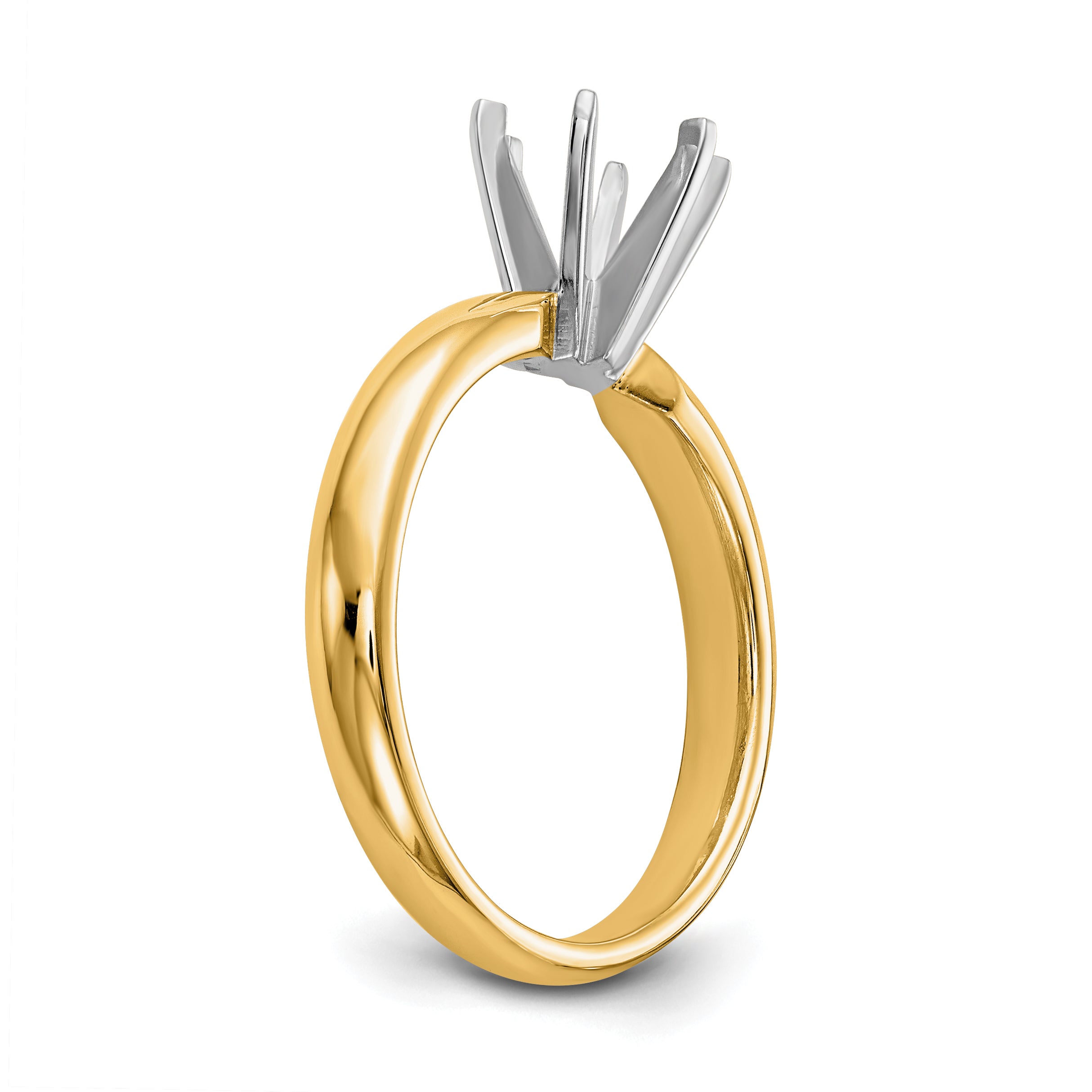14k Two-Tone 1 carat Medium-Weight Low-Shoulder Comfort-Fit 6-Prong Round Solitaire Ring Mounting (No Stone Included)