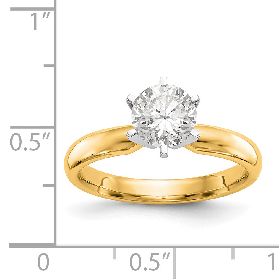 14k Two-Tone 1 carat Medium-Weight Low-Shoulder Comfort-Fit 6-Prong Round Solitaire Ring Mounting (No Stone Included)