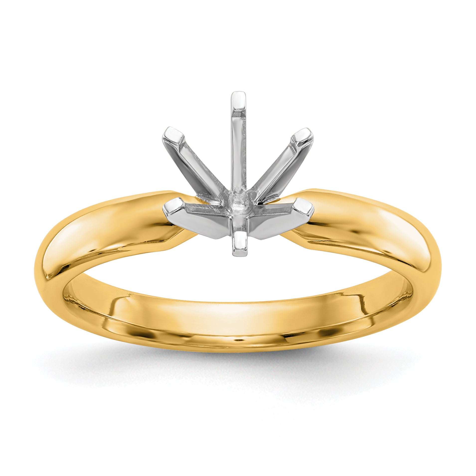 14k Two-Tone 1 carat Medium-Weight Low-Shoulder Comfort-Fit 6-Prong Round Solitaire Ring Mounting (No Stone Included)