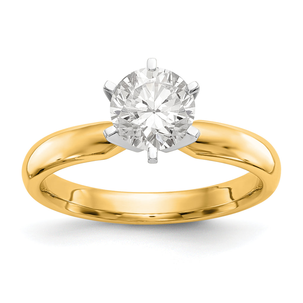 14k Two-Tone 1/8 carat Medium-Weight Low-Shoulder Comfort-Fit 6-Prong Round Solitaire Ring Mounting (No Stone Included)