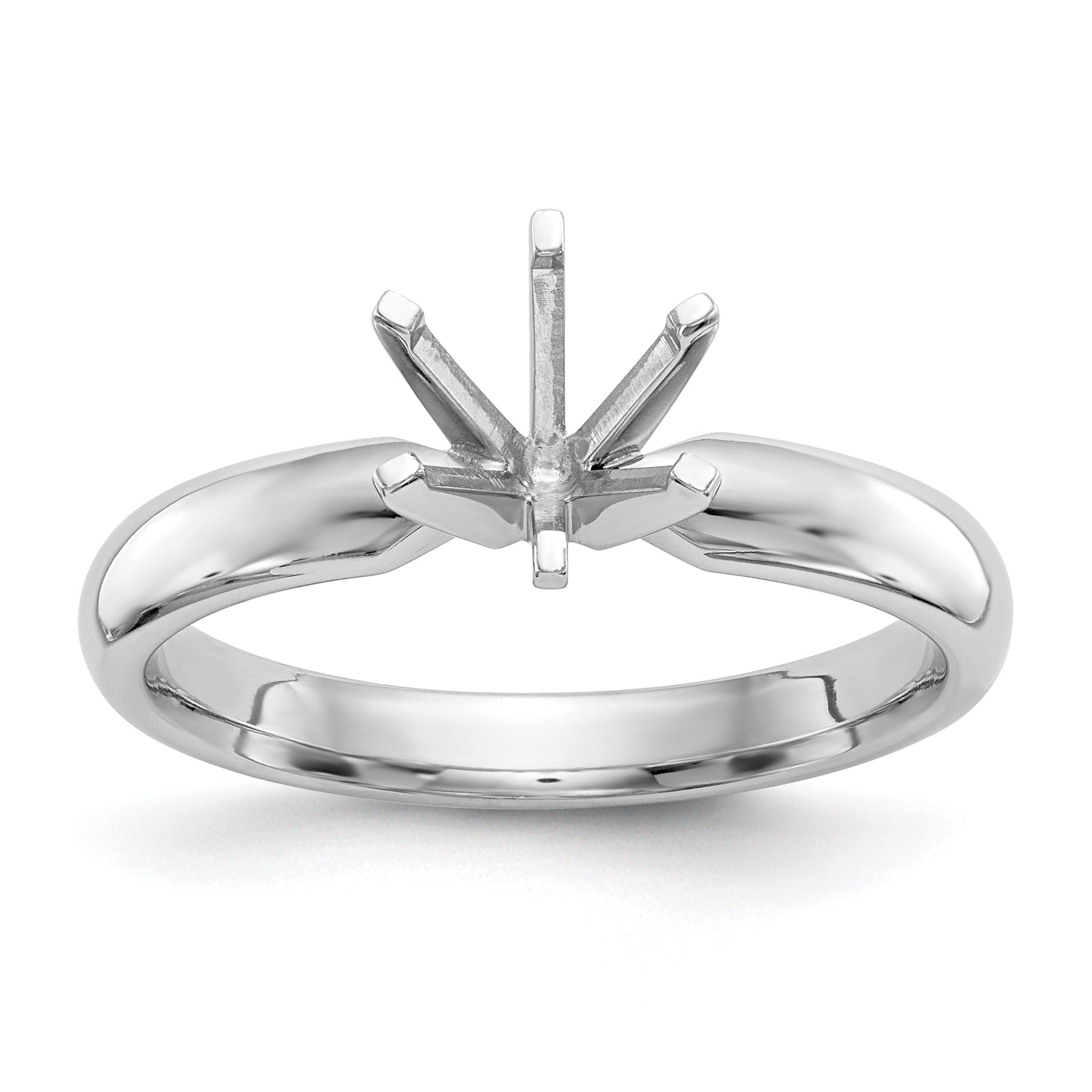 14k White Gold 1 carat Medium-Weight Low-Shoulder Comfort-Fit 6-Prong Round Solitaire Ring Mounting (No Stone Included)