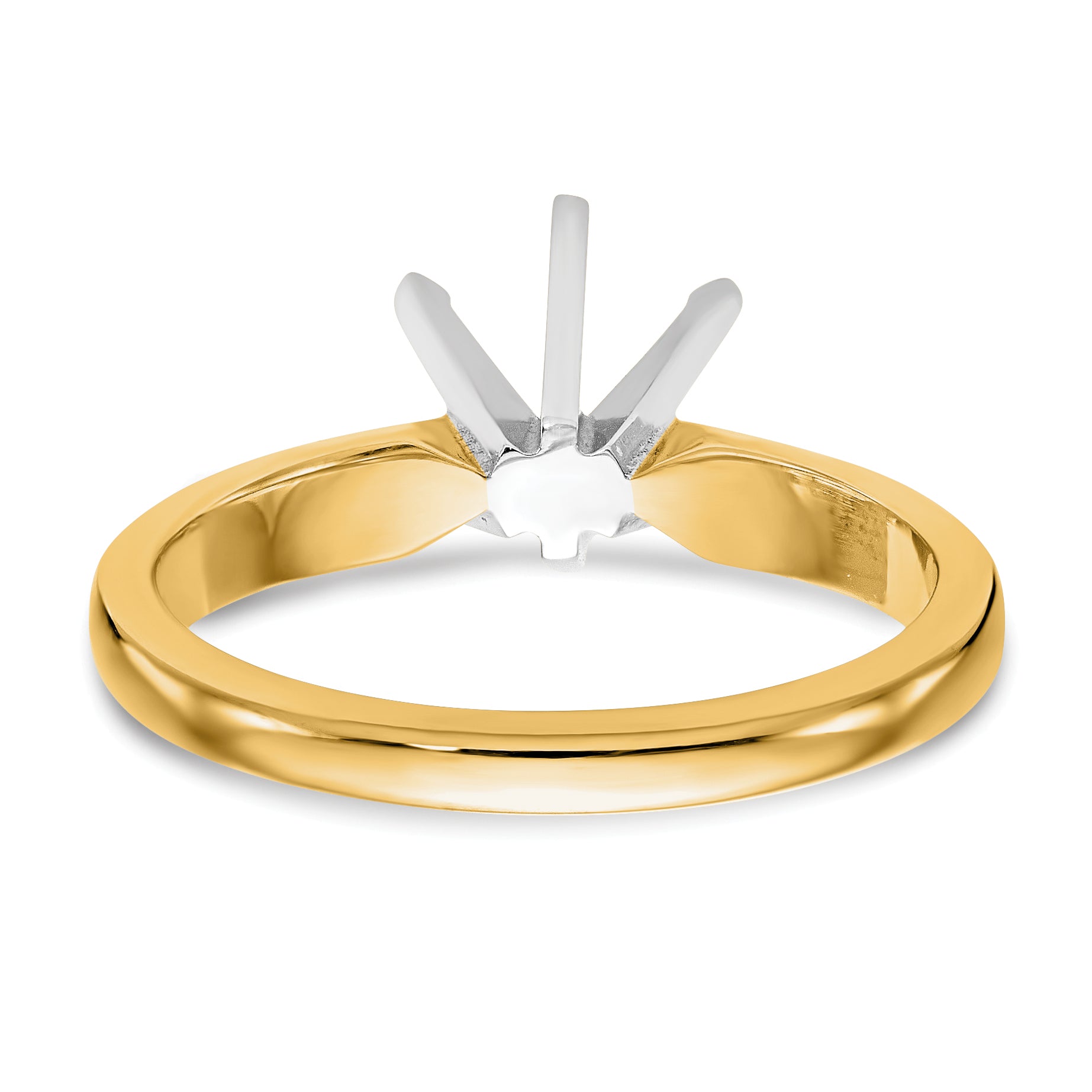 14k Two-Tone 1/8 carat Medium-Weight Pointed-Shoulder Half-Round 6-Prong Round Solitaire Ring Mounting (No Stone Included)