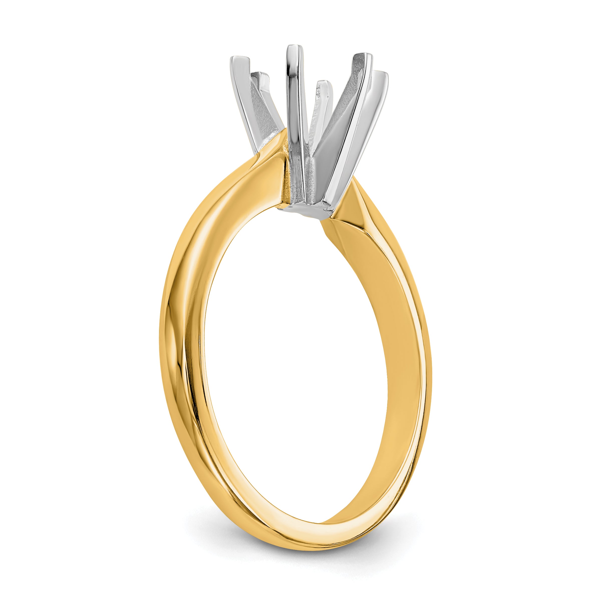 14k Two-Tone 1/8 carat Medium-Weight Pointed-Shoulder Half-Round 6-Prong Round Solitaire Ring Mounting (No Stone Included)