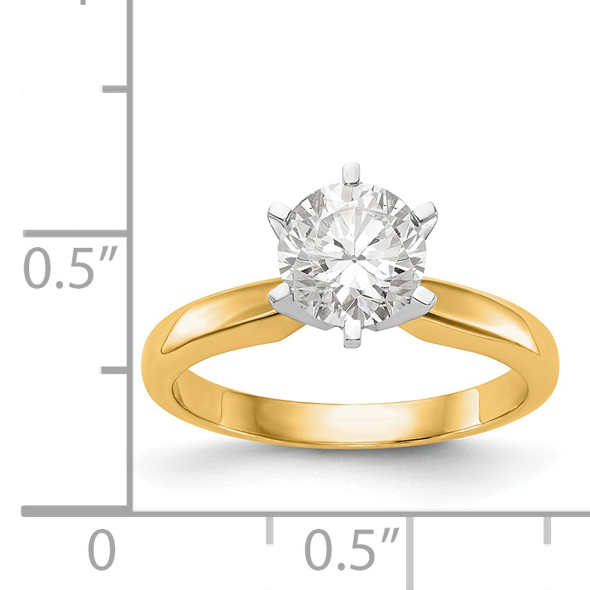 14k Two-Tone 1/8 carat Medium-Weight Pointed-Shoulder Half-Round 6-Prong Round Solitaire Ring Mounting (No Stone Included)