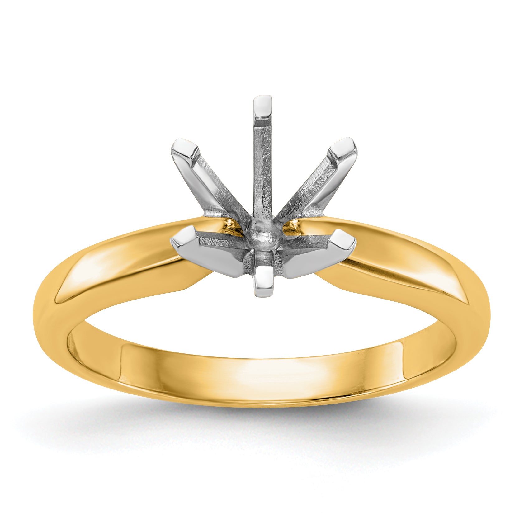 14k Two-Tone 1/8 carat Medium-Weight Pointed-Shoulder Half-Round 6-Prong Round Solitaire Ring Mounting (No Stone Included)